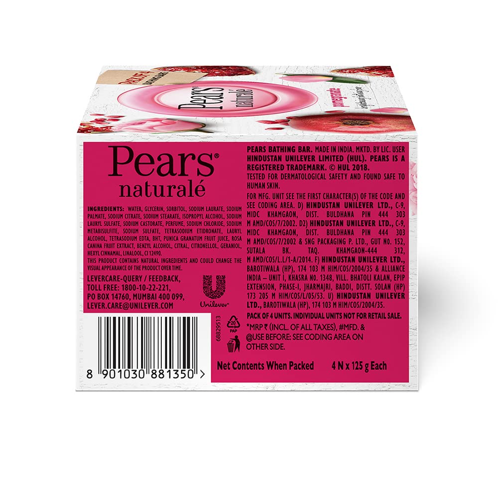 Pears Natural Pomegranate Brightening Bathing Soap Bar, 125 g (Pack of 4) – view 2