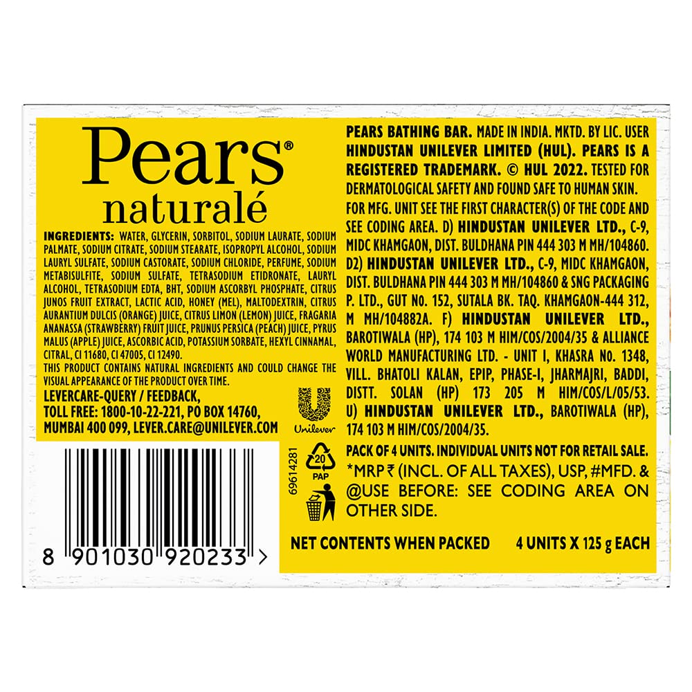 Pears Naturale Refreshing Vitamin C 4x125g Bathing Bar with Natural Vitamin C Extract – view 2