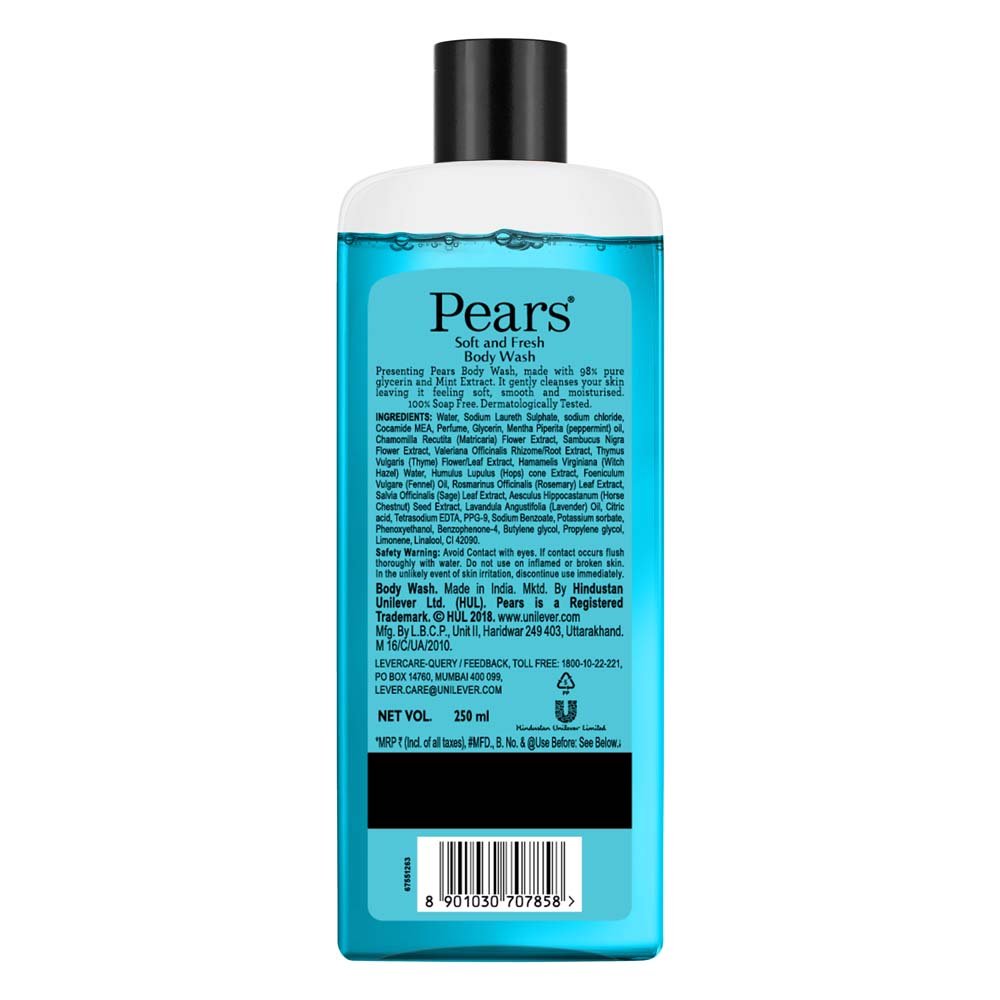 Pears Soft and Fresh Body Wash 250 ml, 98% Pure Glycerin, Liquid Shower Gel crafted with Mint Extracts for Refreshed Skin, No Paraben & 100% Soap Free – view 3