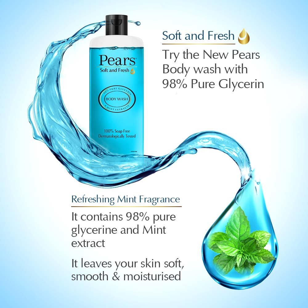 Pears Soft and Fresh Body Wash 250 ml, 98% Pure Glycerin, Liquid Shower Gel crafted with Mint Extracts for Refreshed Skin, No Paraben & 100% Soap Free – view 7