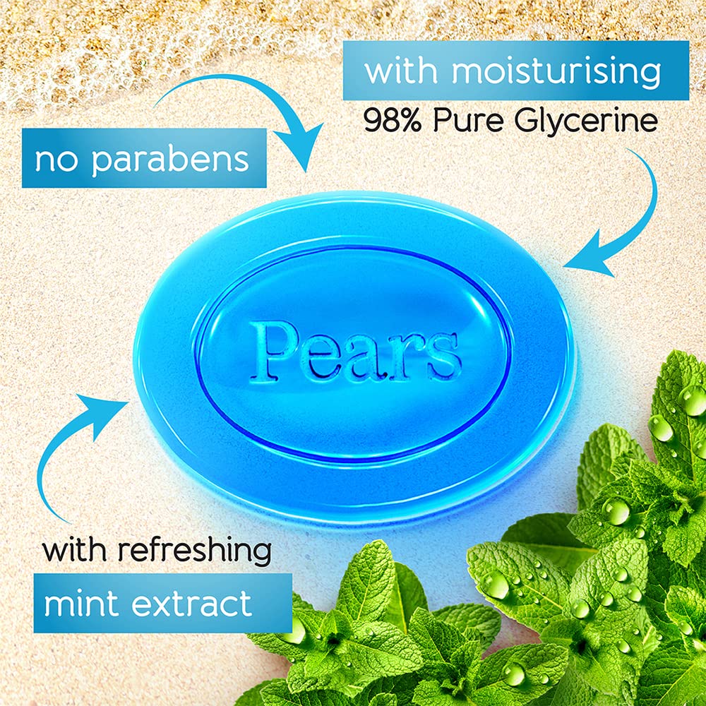 Pears Soft and Fresh Soap Bar (Combo Pack of 4) - With Glycerin and Mint for Soft Skin & Body, Paraben-Free Body Soaps For Bath Ideal for Men & Women – view 4