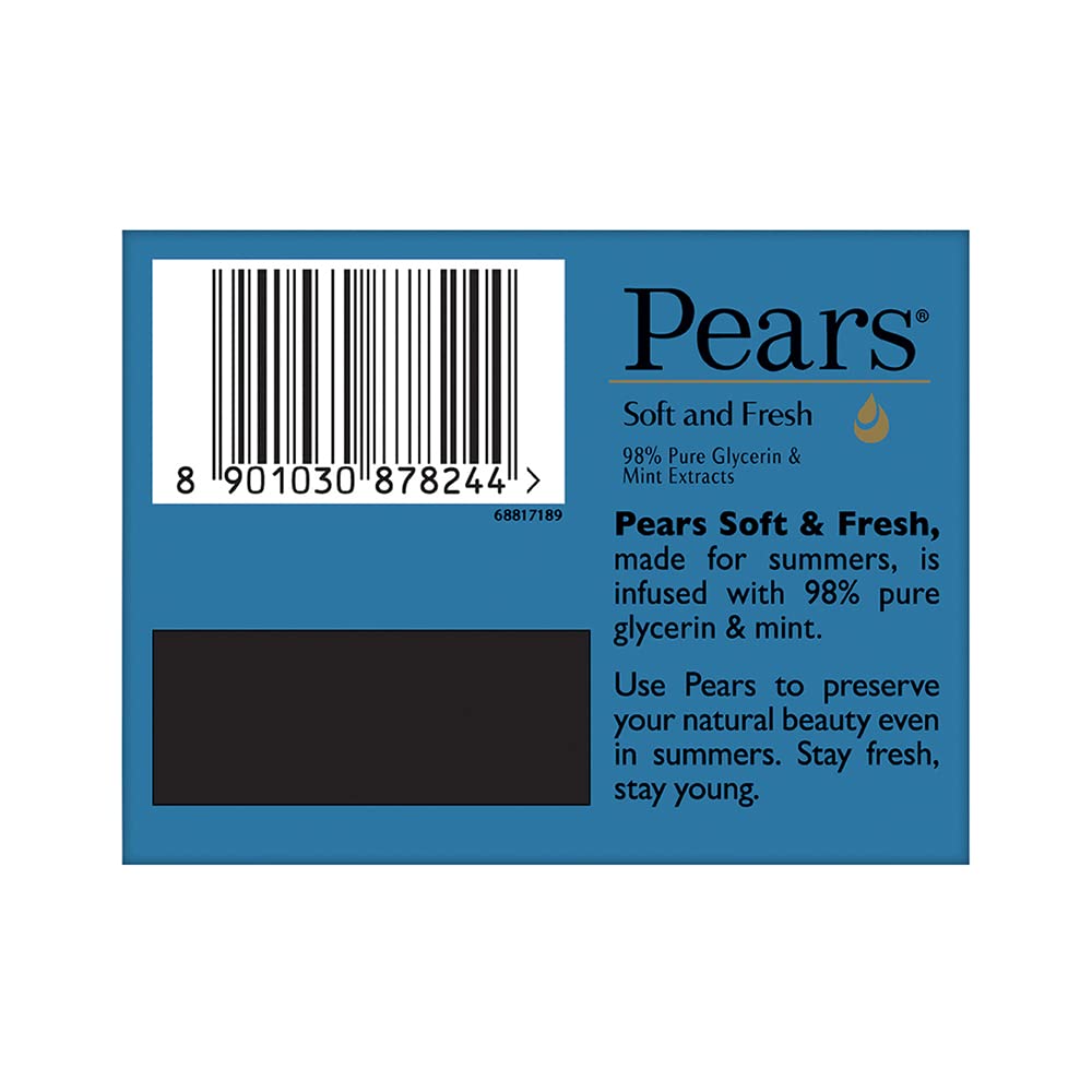 Pears Soft and Fresh Soap Bar (Combo Pack of 4) - With Glycerin and Mint for Soft Skin & Body, Paraben-Free Body Soaps For Bath Ideal for Men & Women – view 6