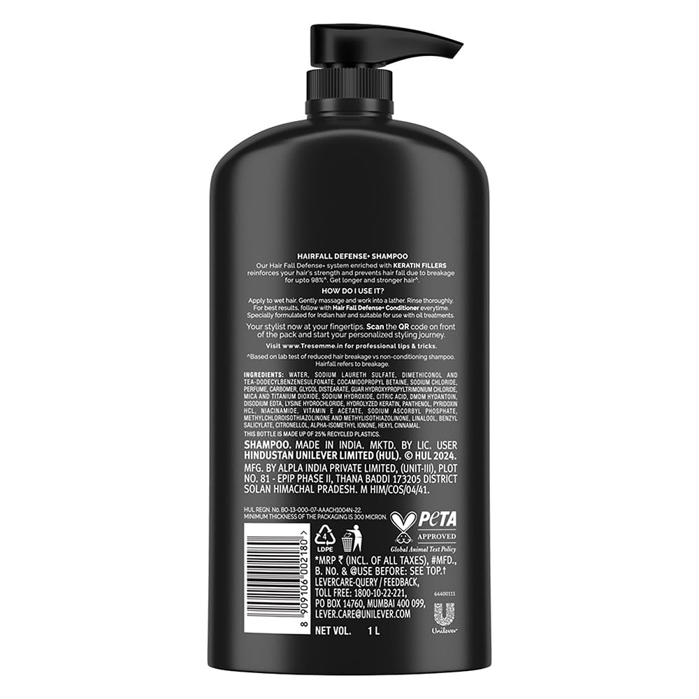 TRESemmé Hairfall Defense+ Shampoo 1000ml with Keratin Fillers, Paraben-Free – view 2