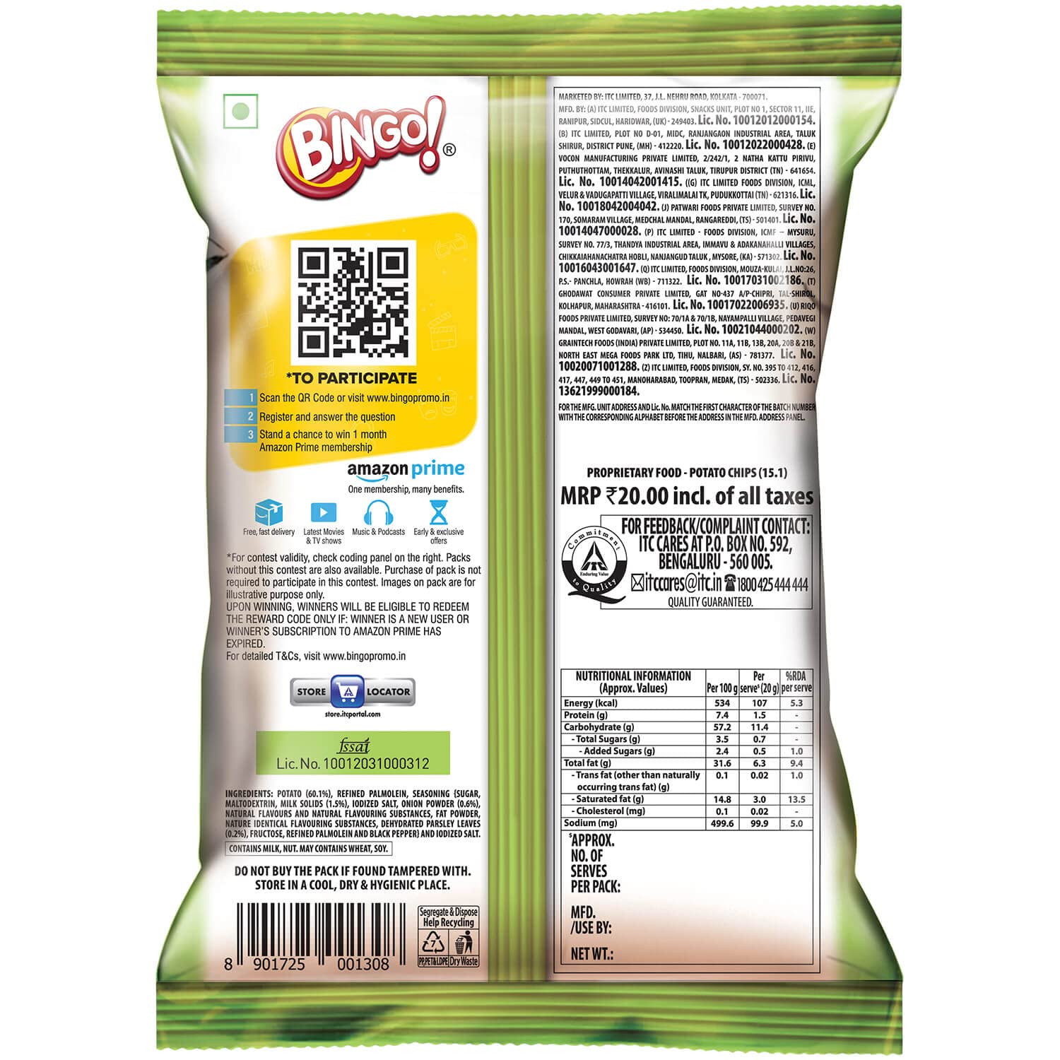 Bingo! Potato Chips - Cream & Onion Chips - Crispy & Crunchy Chips Pack for Snacks – 50g – view 3