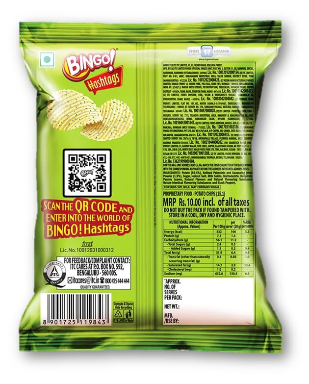 Bingo Hashtags Cream & Onion Potato Chips 22.5g Pack of 6 (Unique) – view 3
