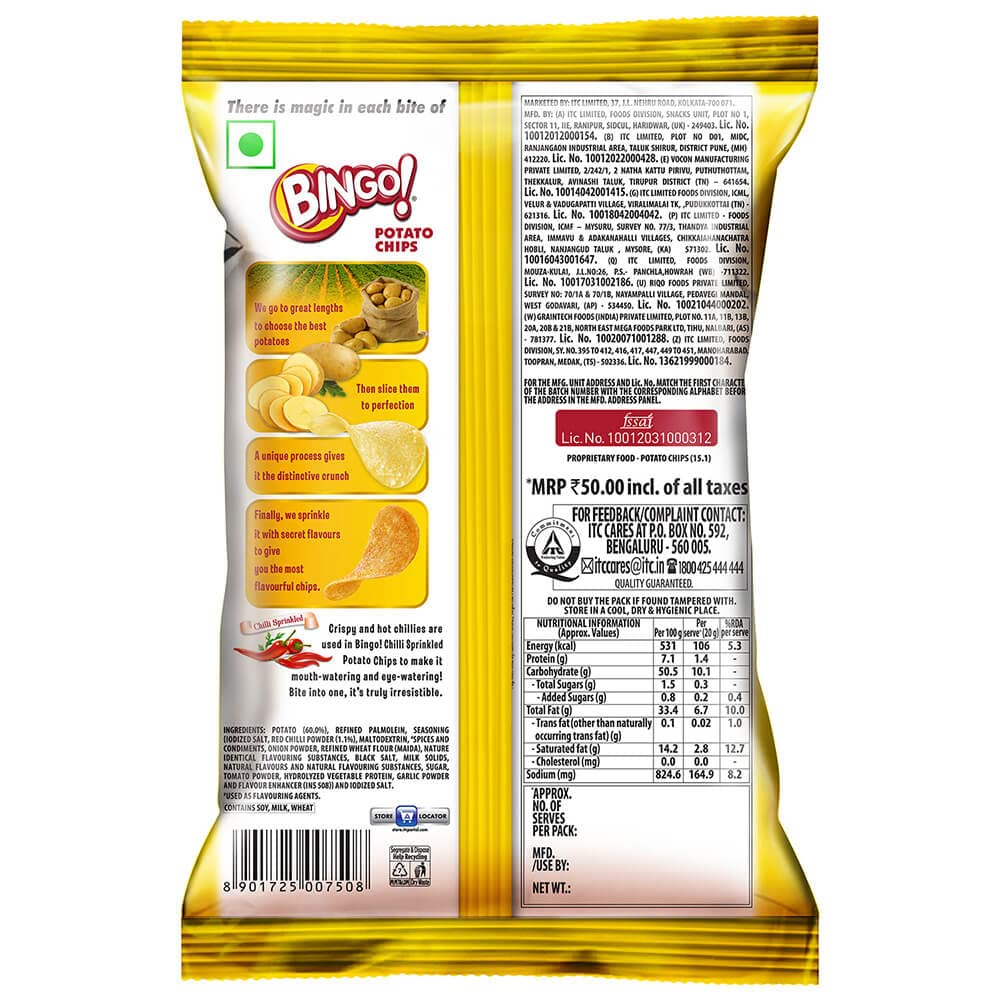 Bingo! Original Style Chilli Sprinkled - Flat Cut Spicy Potato Chips Pack for Snacks – 90g – view 2
