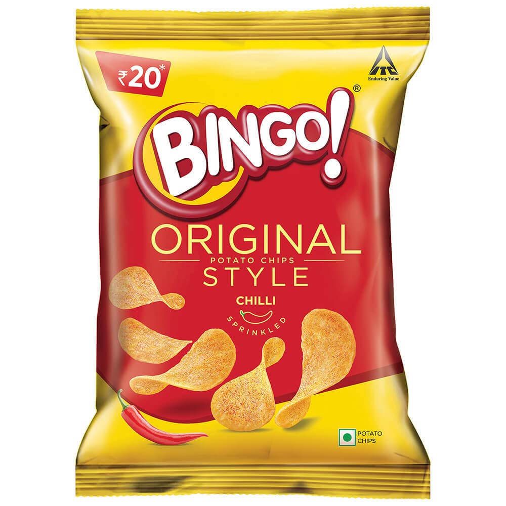 Bingo! Original Style Chilli Sprinkled - Flat Cut Spicy Potato Chips Pack for Snacks โ 45g