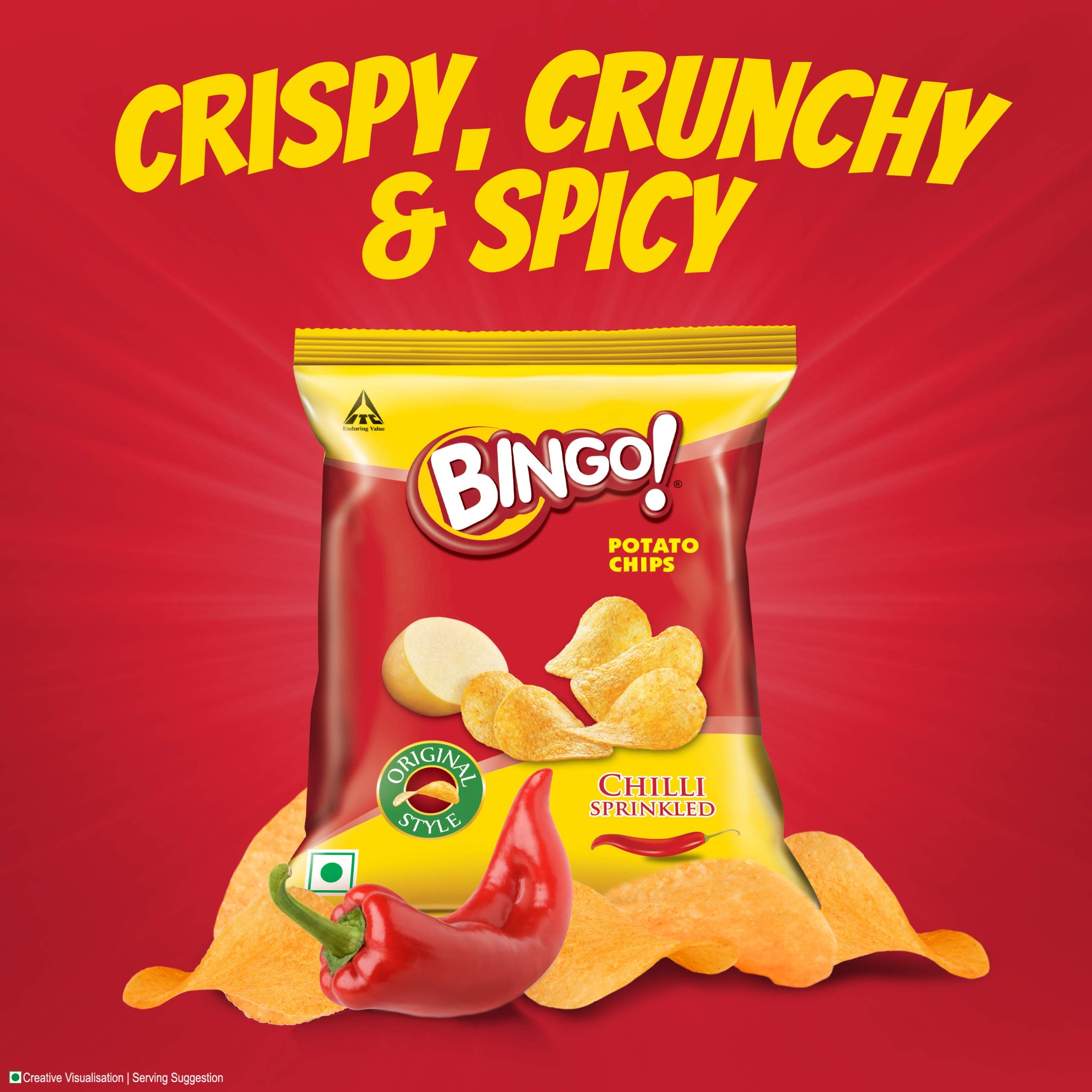 Bingo! Original Style Chilli Sprinkled - Flat Cut Spicy Potato Chips Pack for Snacks – 45g – view 3