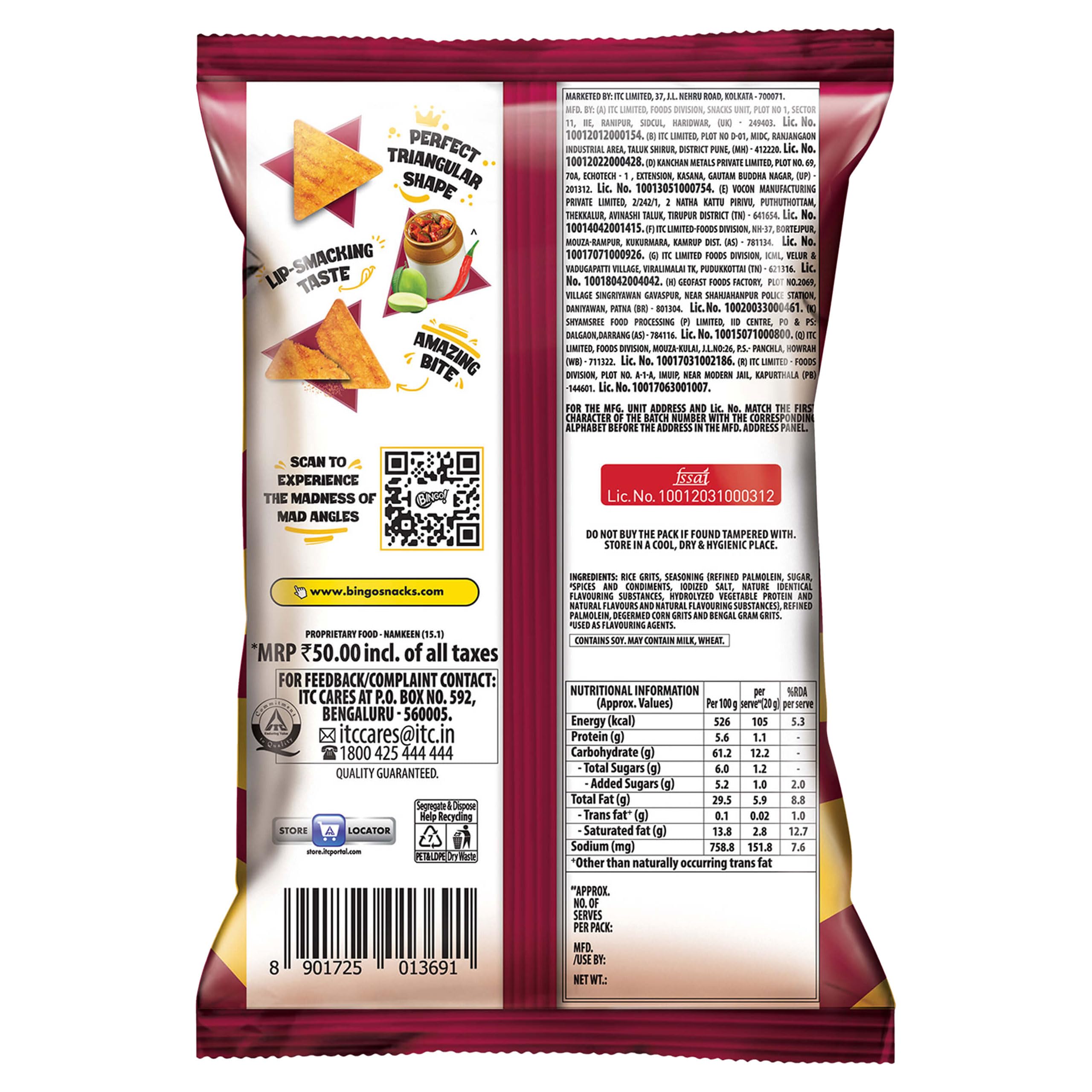 Bingo! Mad Angles Achaari Masti – Mango Pickle Flavour Crunchy Triangle Chips Pack - 130 g – view 2