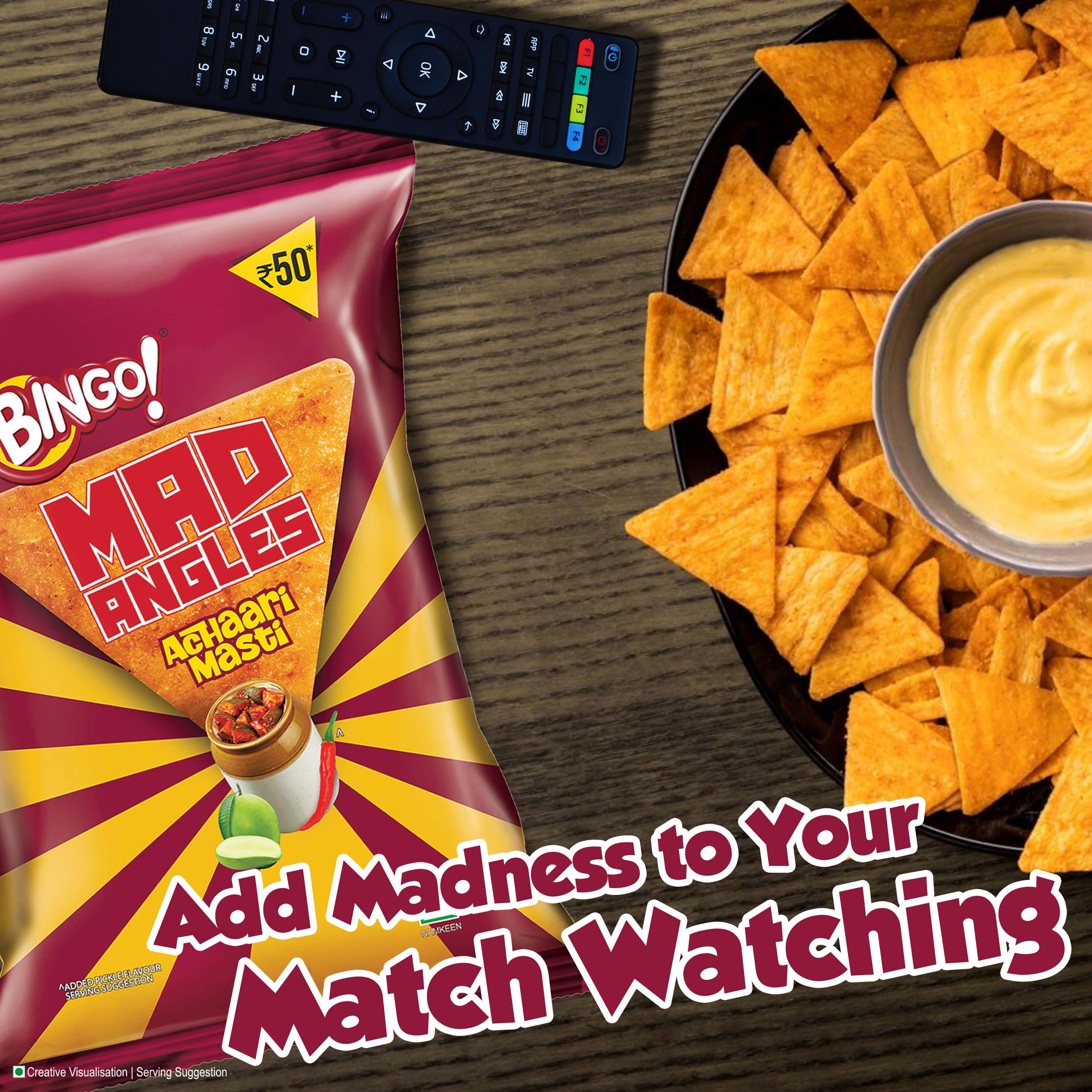 Bingo! Mad Angles Achaari Masti – Mango Pickle Flavour Crunchy Triangle Chips Pack - 130 g – view 4