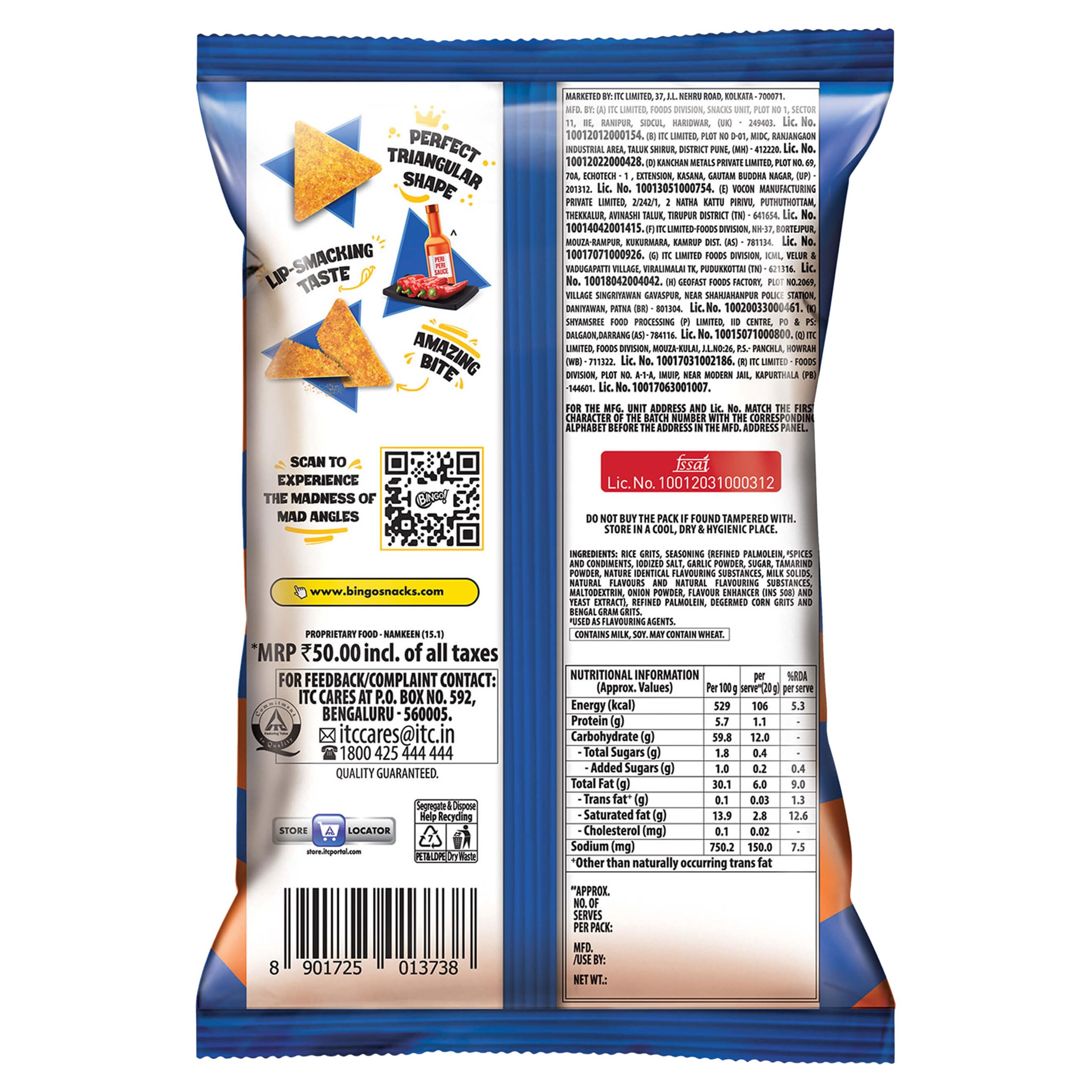 Bingo! Mad Angles Very Peri Peri - Spicy & Crunchy Corn-Based Triangle Chips Pack for Snacks – 117g/130g – view 2