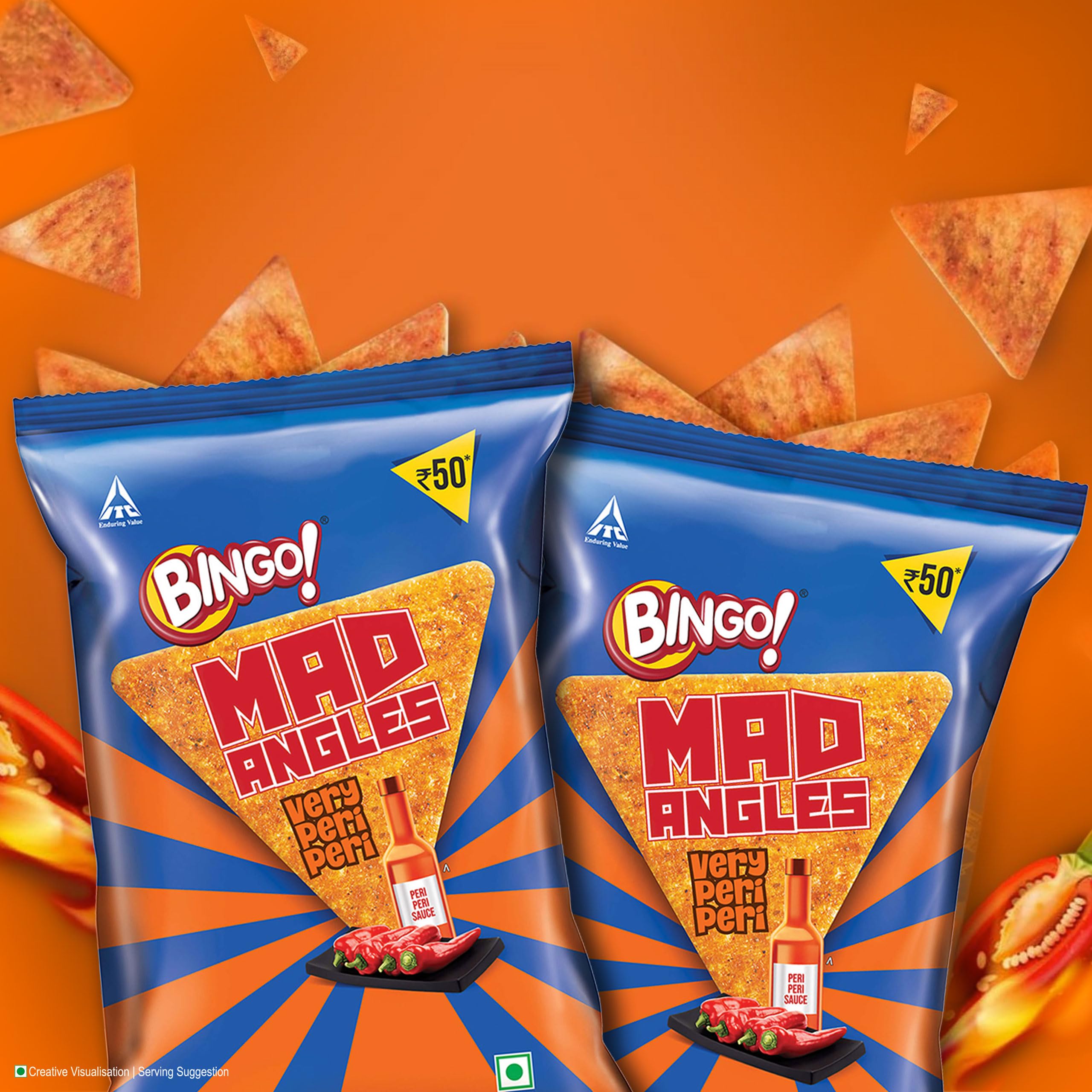 Bingo! Mad Angles Very Peri Peri - Spicy & Crunchy Corn-Based Triangle Chips Pack for Snacks – 117g/130g – view 6