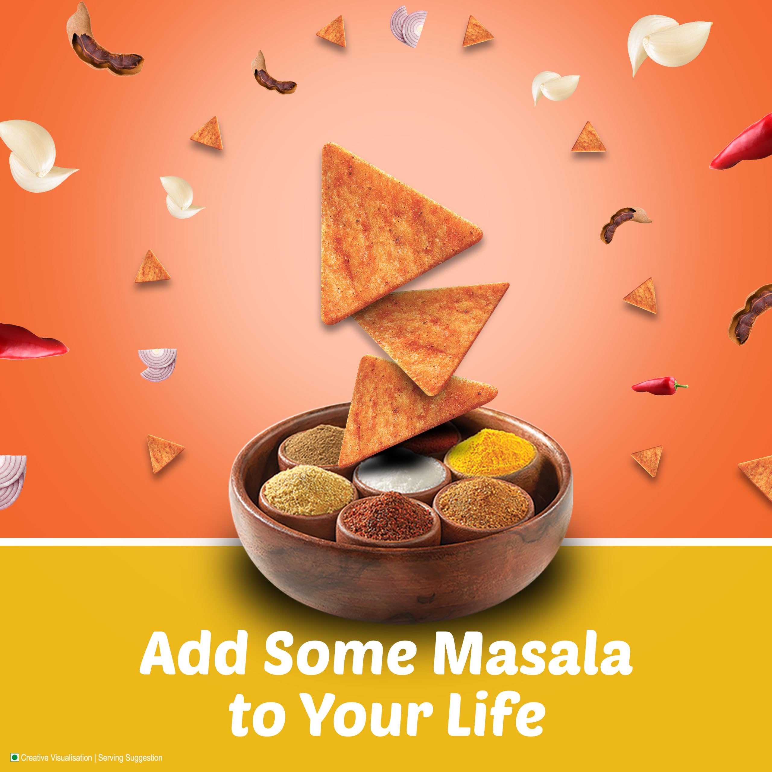 Bingo! Mad Angles Mmmmm Masala – Masala Flavoured Corn-Based Triangle Chips Pack for Snacks - 66g – view 3