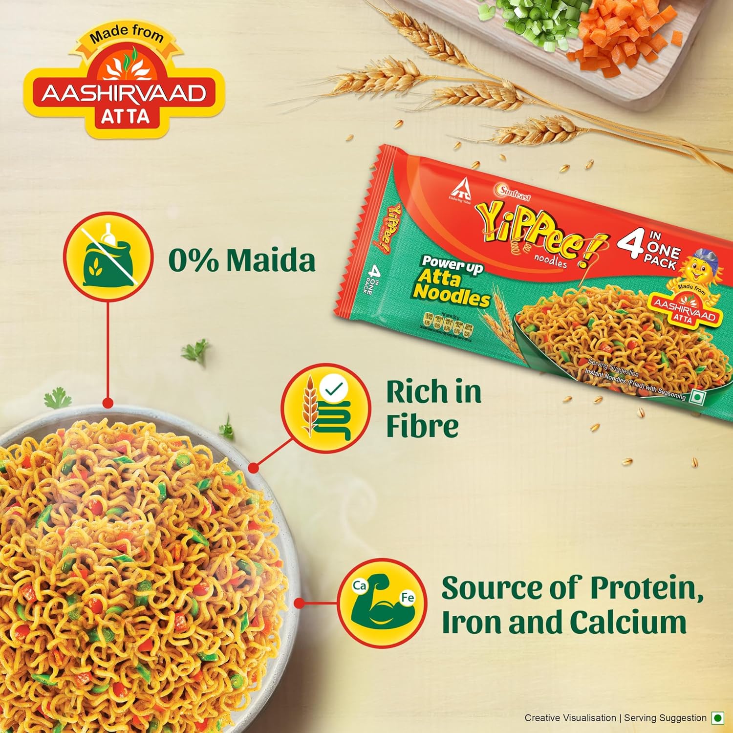 Sunfeast Yippee! Power Up Atta Noodles, 4-Pack, 280 g – view 5