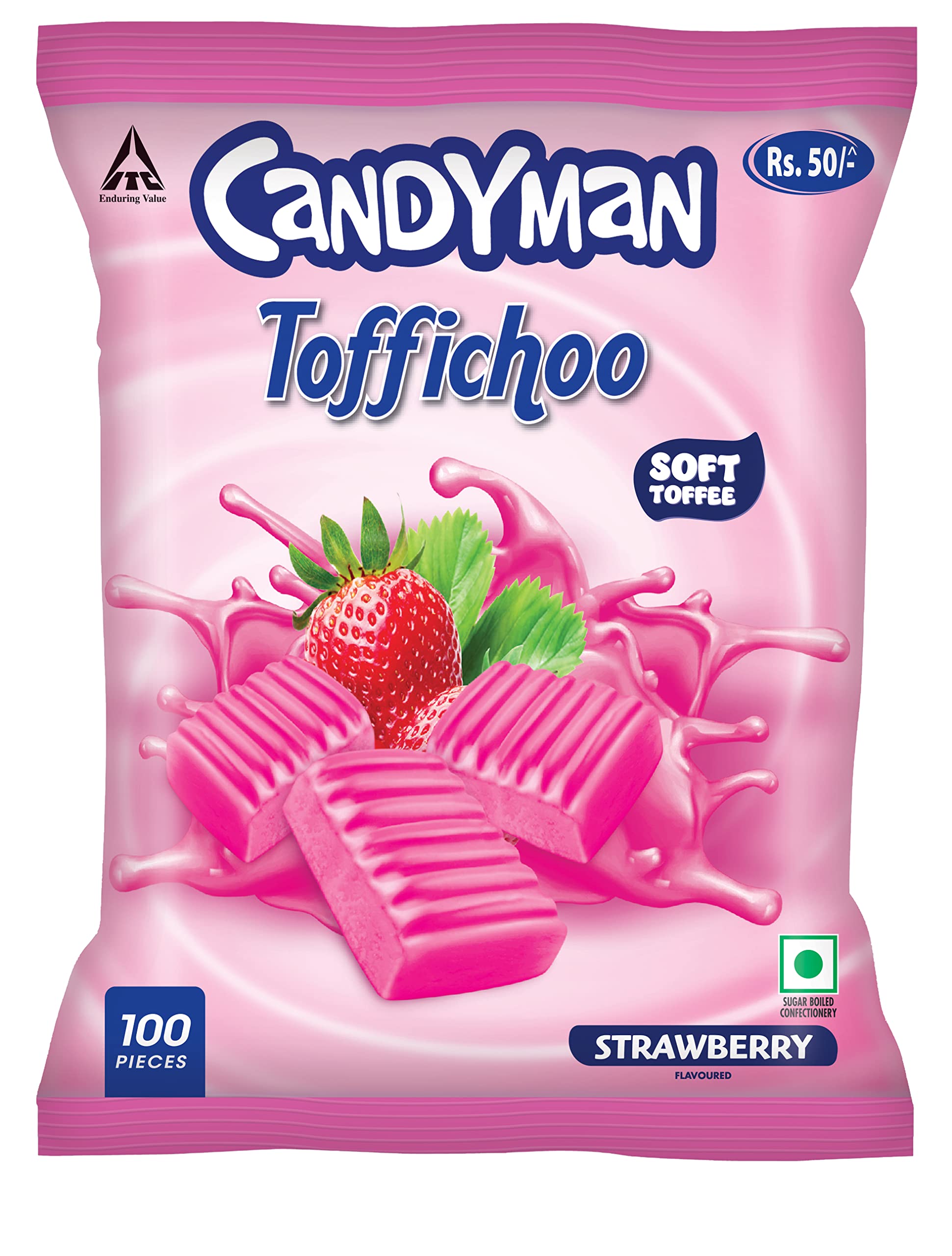 Candyman Toffichoo, Strawberry - 100 Soft Toffees for In-home Serves, 240g