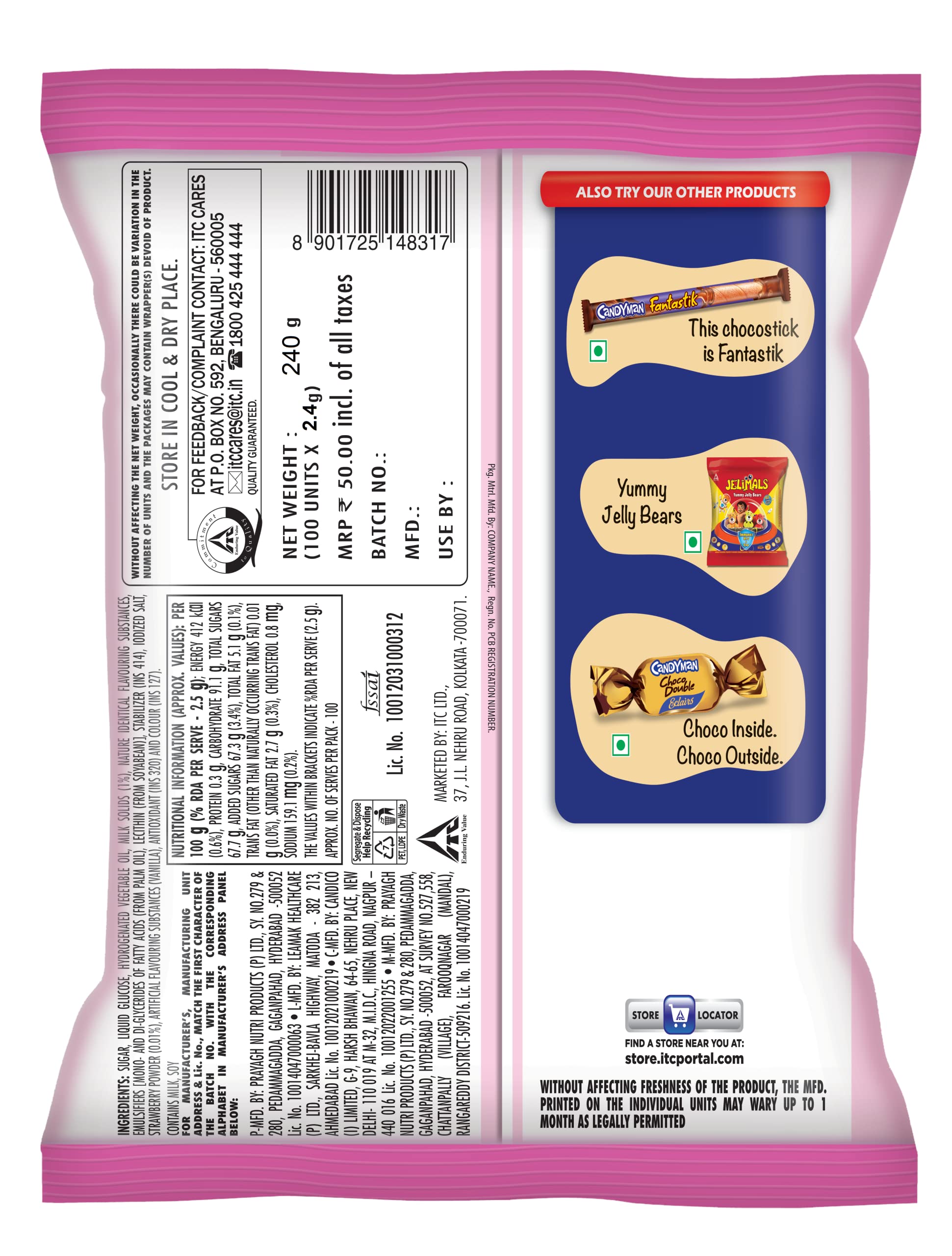 Candyman Toffichoo, Strawberry - 100 Soft Toffees for In-home Serves, 240g – view 2