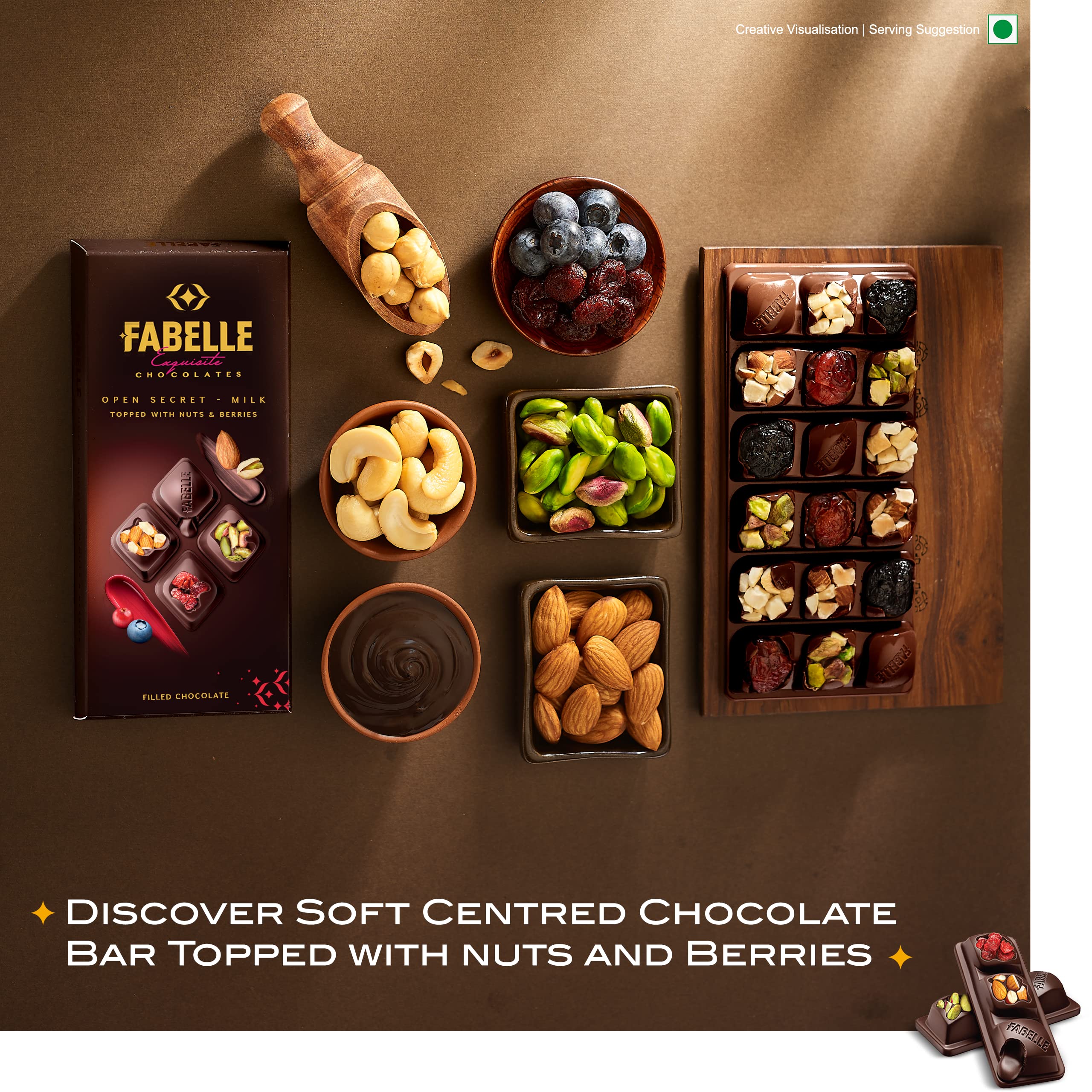 Fabelle Open Secret - Milk, Centre- Filled Luxury Chocolate Bar Topped with Visible Nuts & Berries, 121g – view 2