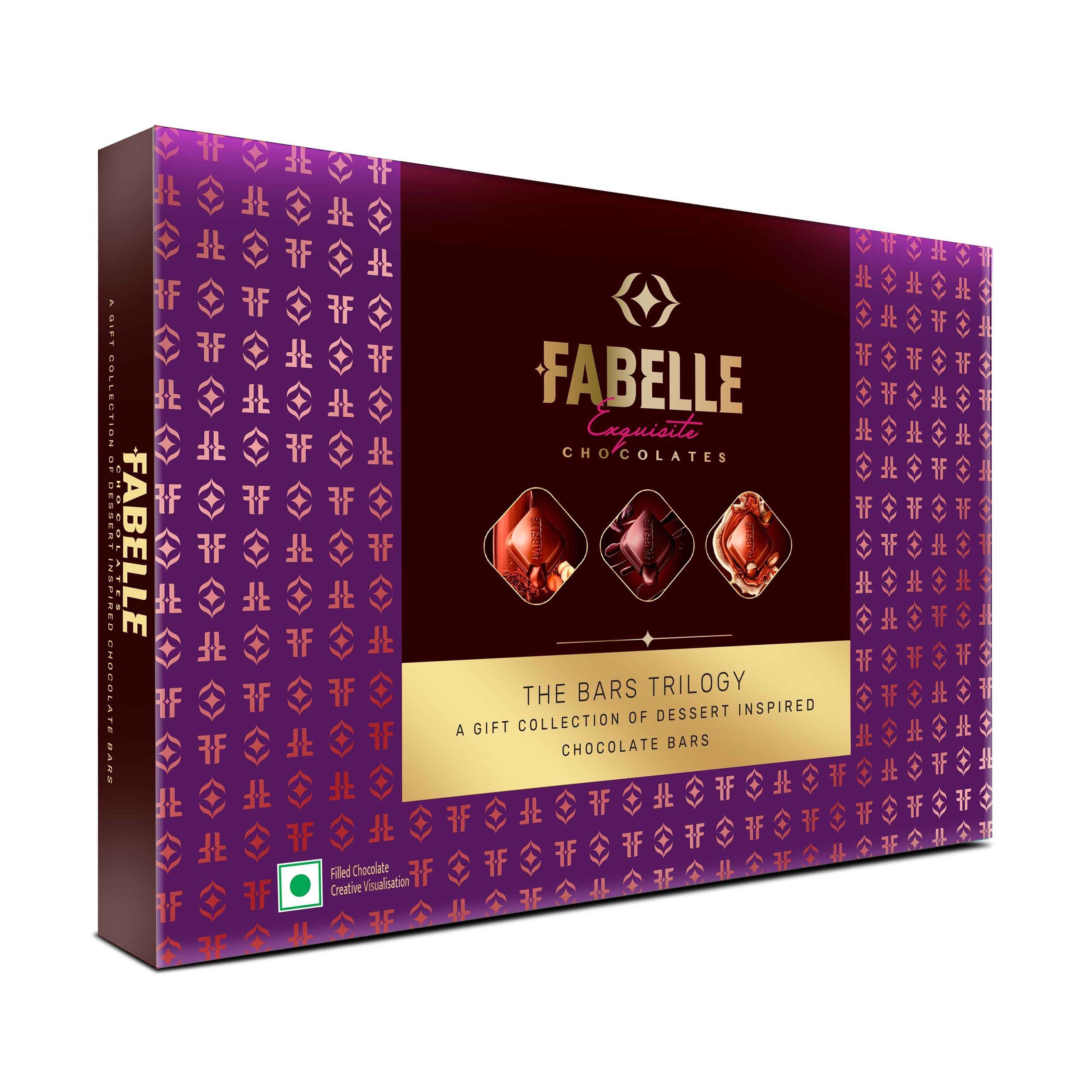 Three Fabelle chocolate bars in a boxed assorted gift pack