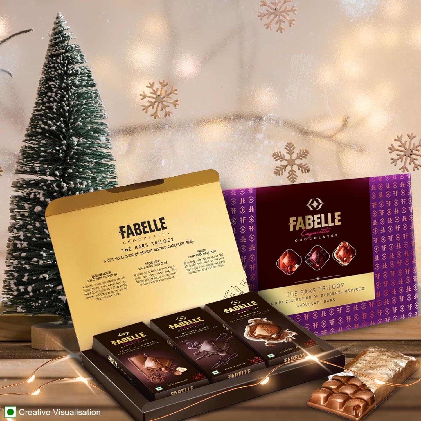 Fabelle The Bars Trilogy - Christmas Chocolate Gift Pack, 3 Assorted Large Luxury Chocolate Bars, Premium Packaged Gift Chocolate Box, Centre-Filled Bars, Best Christmas Gift For Family, 388g – view 2