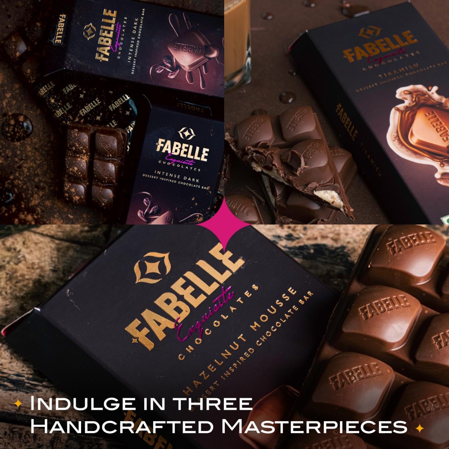 Fabelle The Bars Trilogy - Christmas Chocolate Gift Pack, 3 Assorted Large Luxury Chocolate Bars, Premium Packaged Gift Chocolate Box, Centre-Filled Bars, Best Christmas Gift For Family, 388g – view 4