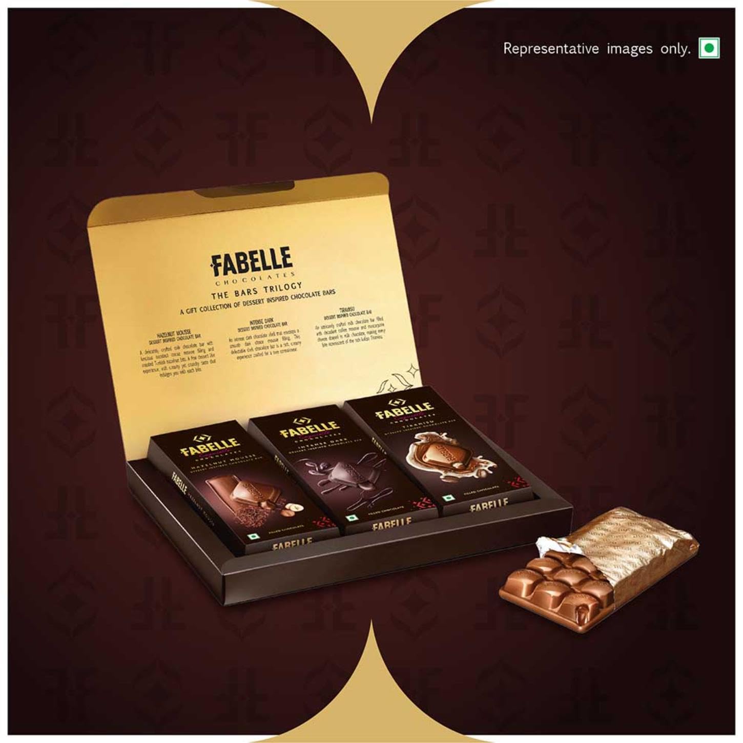 Fabelle The Bars Trilogy - Christmas Chocolate Gift Pack, 3 Assorted Large Luxury Chocolate Bars, Premium Packaged Gift Chocolate Box, Centre-Filled Bars, Best Christmas Gift For Family, 388g – view 5