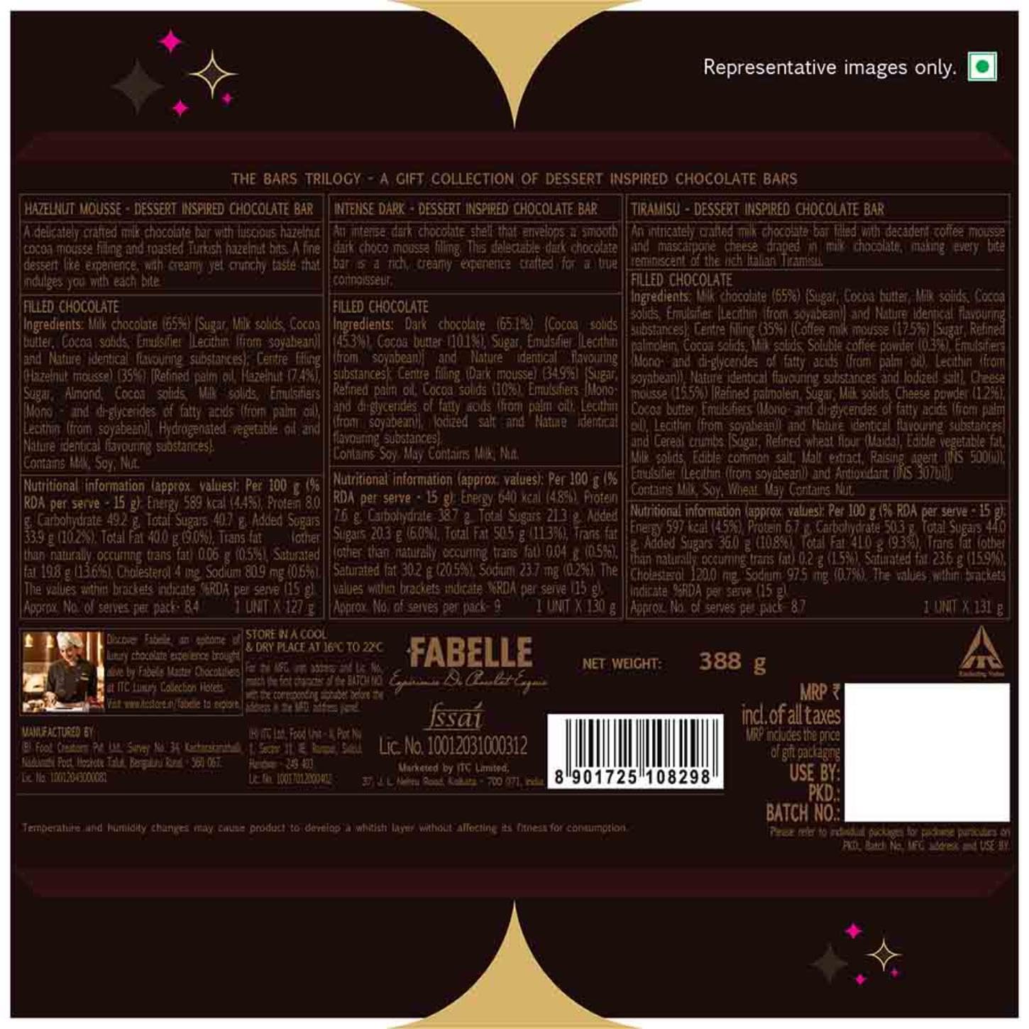 Fabelle The Bars Trilogy - Christmas Chocolate Gift Pack, 3 Assorted Large Luxury Chocolate Bars, Premium Packaged Gift Chocolate Box, Centre-Filled Bars, Best Christmas Gift For Family, 388g – view 9