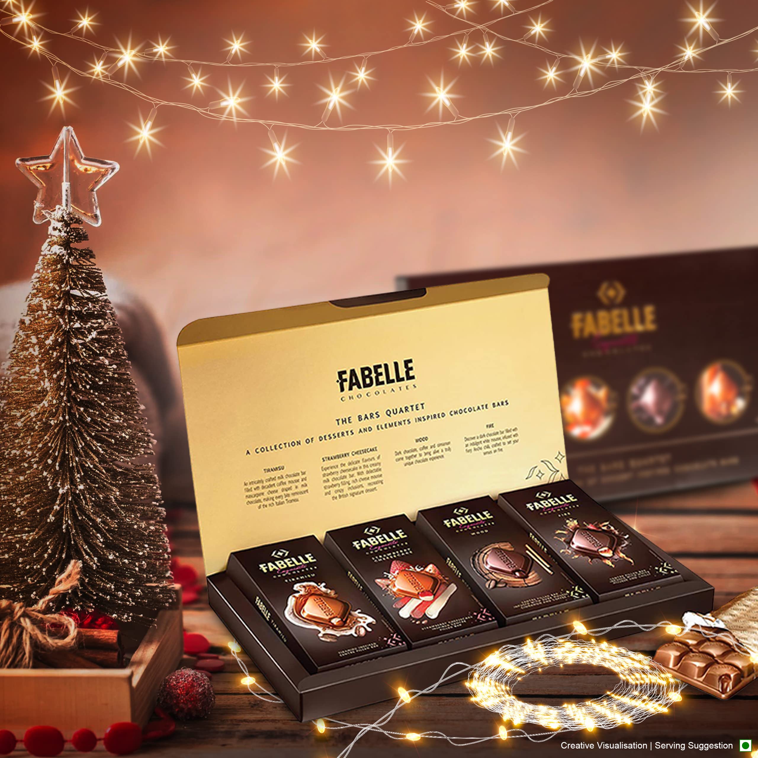 Fabelle The Bars Quartet - Diwali Chocolate Gift Pack, 4 Assorted Large Luxury Chocolate Bars, Premium Packaged Gift Chocolate Box, Centre-Filled Bars, Best Diwali Gift For Family, 519g – view 2