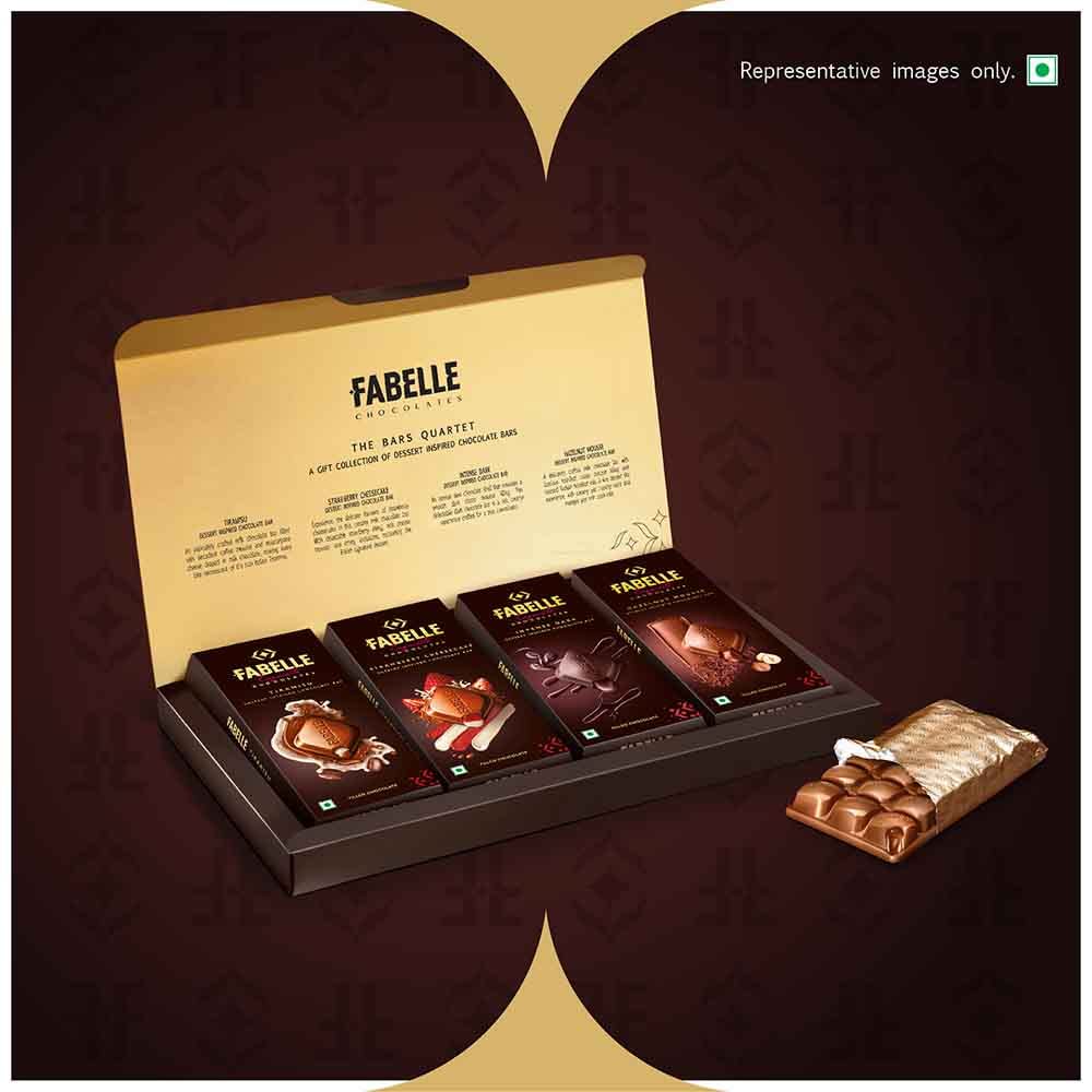 Fabelle The Bars Quartet - Diwali Chocolate Gift Pack, 4 Assorted Large Luxury Chocolate Bars, Premium Packaged Gift Chocolate Box, Centre-Filled Bars, Best Diwali Gift For Family, 519g – view 3
