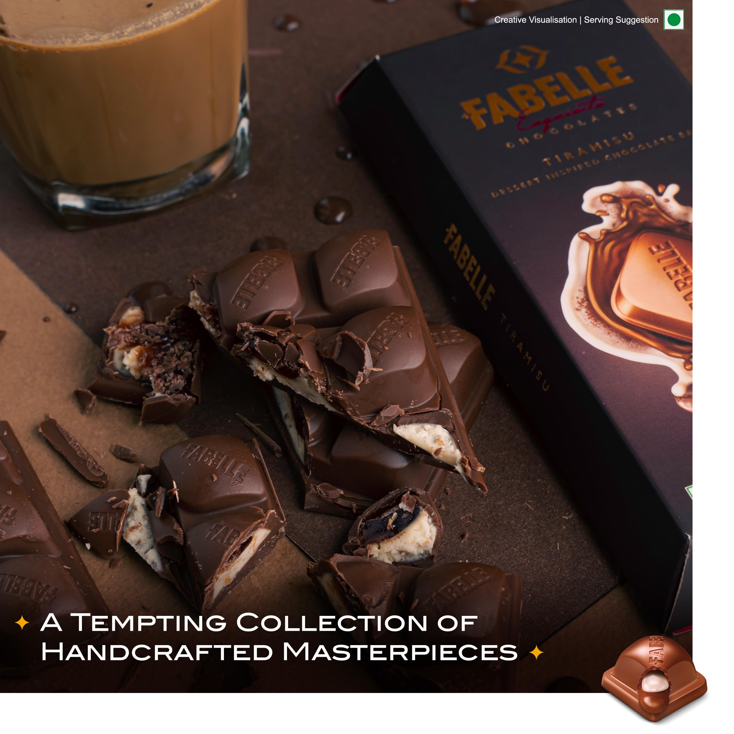 Fabelle Tiramisu, Luxury Milk Chocolate Bar Filled with Coffee Mousse and Mascarpone Cheese, 131 g – view 2