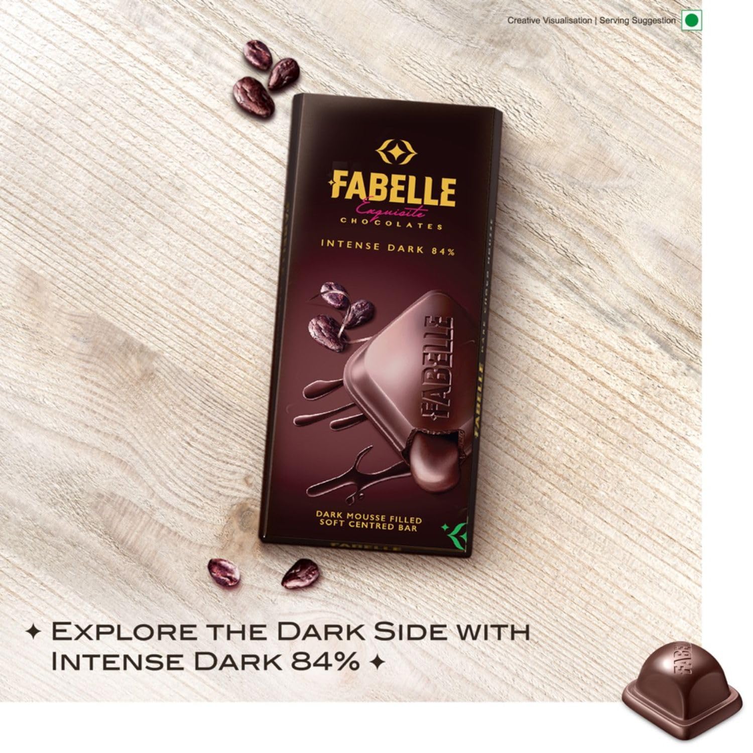 Fabelle Intense Dark - Chocolate, Large Luxury Dark Chocolate Bar with 84% Intense Dark Choco Mousse,130g – view 4