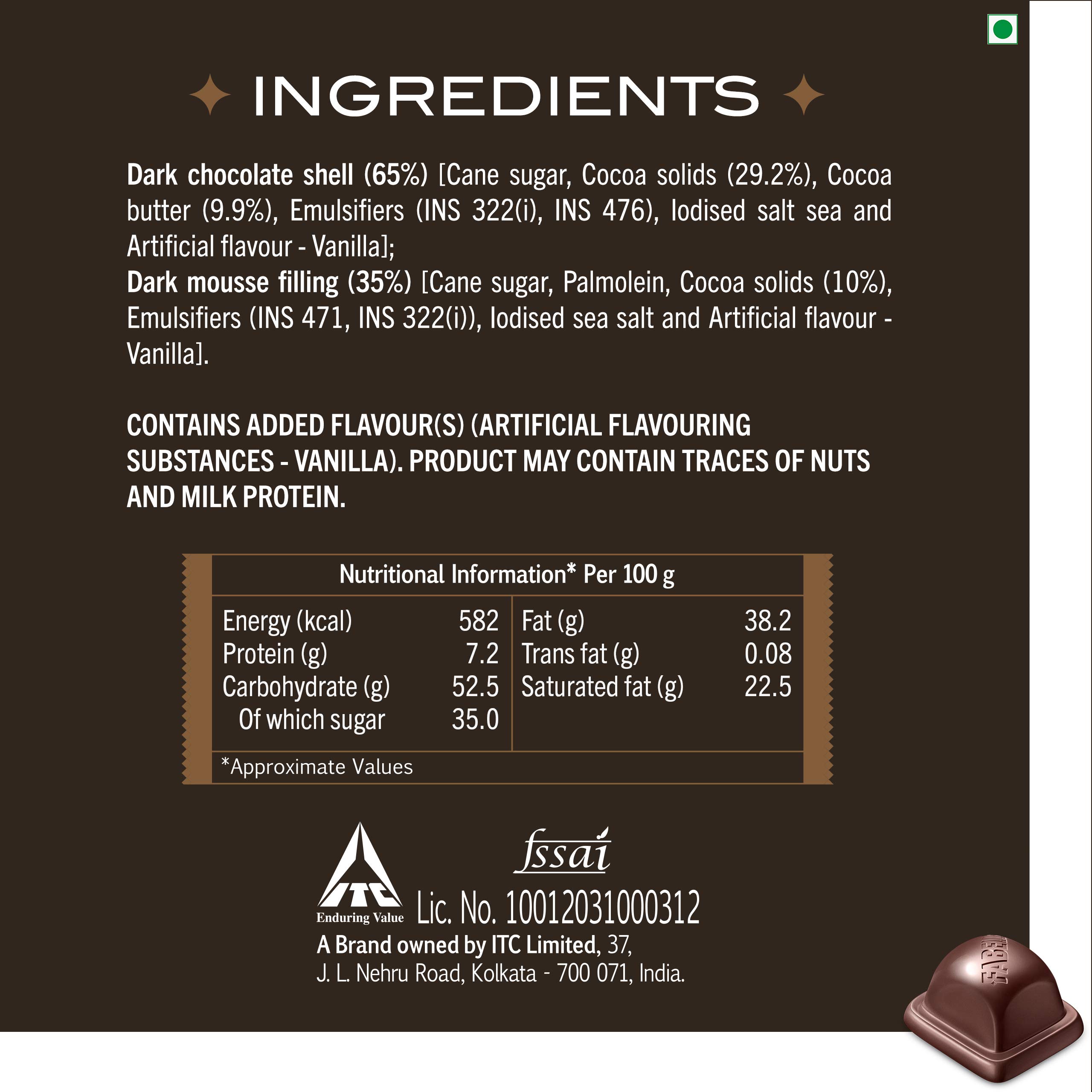 Fabelle Intense Dark - Chocolate, Large Luxury Dark Chocolate Bar with 84% Intense Dark Choco Mousse,130g – view 8