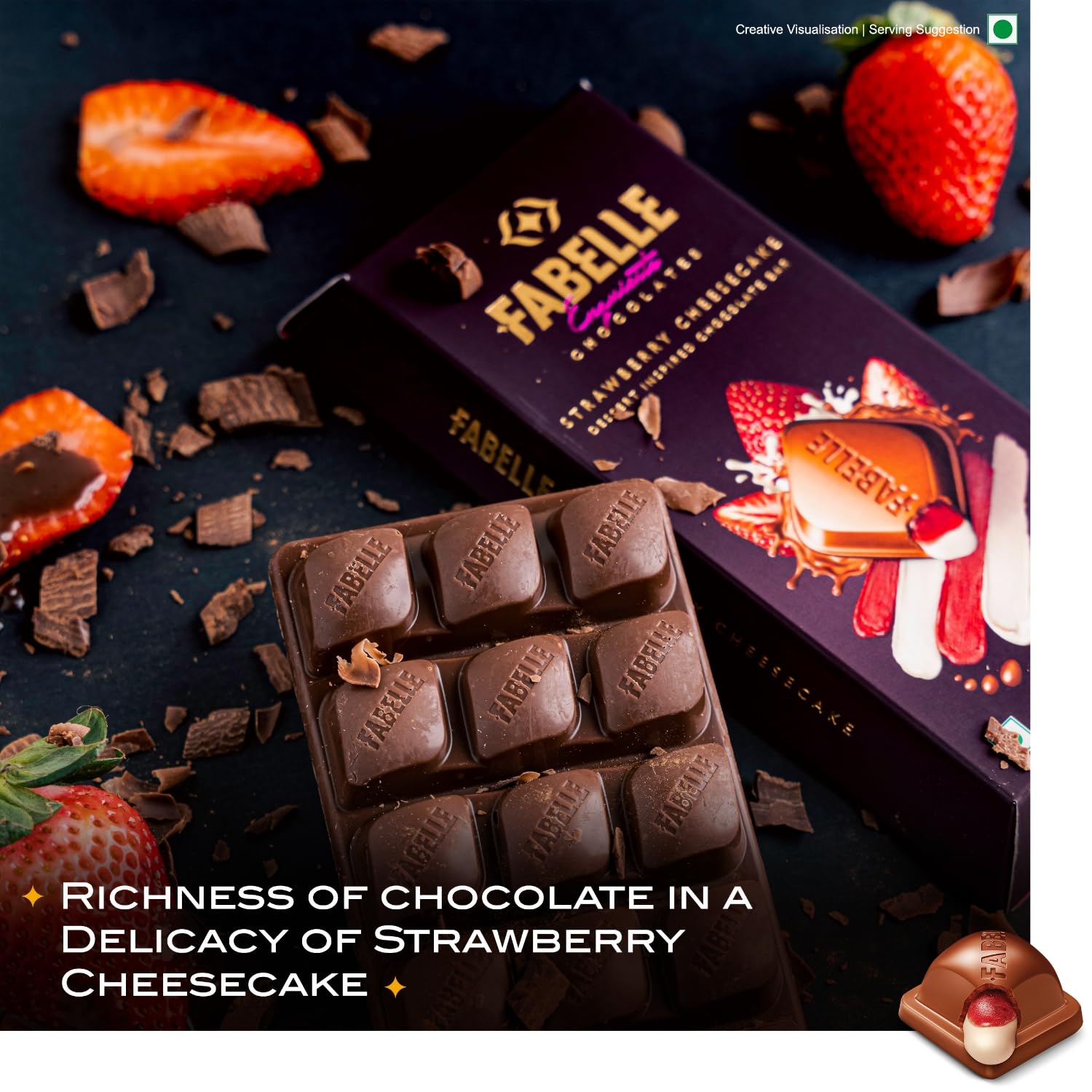 Fabelle Strawberry Cheesecake, Luxury Milk Chocolate Centre Filled Bar with Strawberry and Cheese Mousse, 131 g – view 4