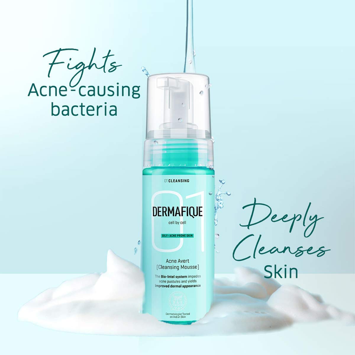 Dermafique Acne Avert Cleansing Mousse Foaming Face Wash, 150 ml for Acne Prone Skin, Suits Oily Dry Skin with Salicylic acid - Paraben-Free, SLES-free - Cleanses Pores, Clears Out Excess Sebum – view 3