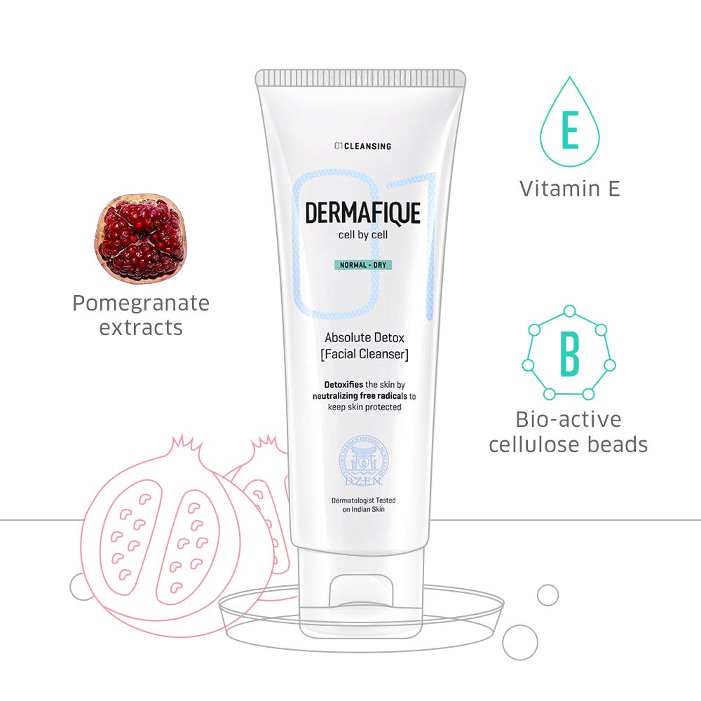 Dermafique - Absolute Detox Facial Cleanser Anti Pollution exfoliating Face Wash, 100 ml for Normal To Dry Skin with Vitamin E and Pomegranate extracts- Fights Pollution effects - Dermatologist Tested – view 5