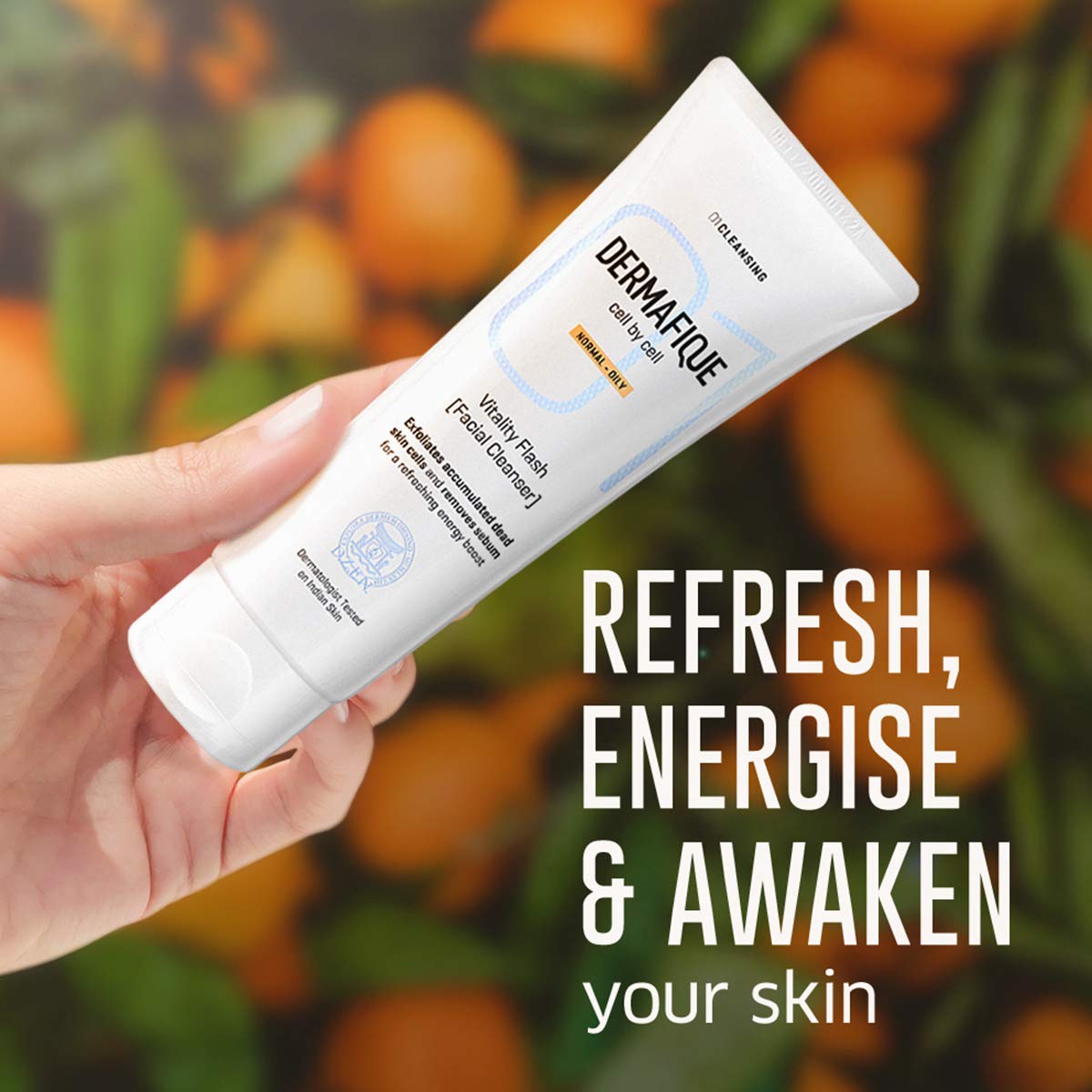 Dermafique Vitality Flash Facial Cleanser Exfoliating Face wash, For Normal to Oily Skin, Exfoliates Dead Cells, Cleanses pores, removes oil with Orange Zest extracts and Vitamin E, Oil-Free (100 ml) – view 2