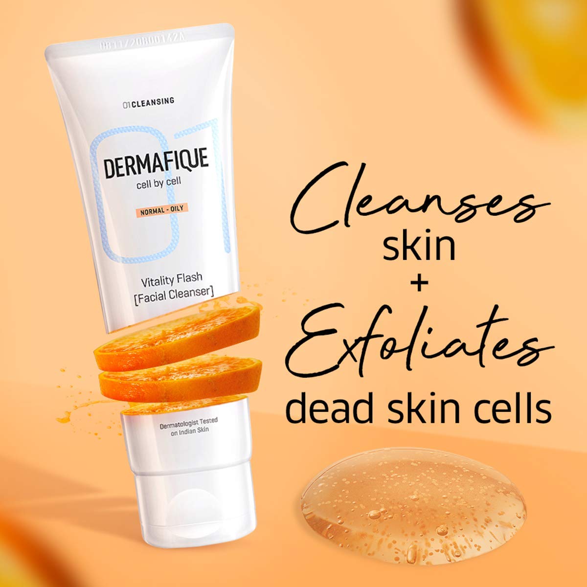 Dermafique Vitality Flash Facial Cleanser Exfoliating Face wash, For Normal to Oily Skin, Exfoliates Dead Cells, Cleanses pores, removes oil with Orange Zest extracts and Vitamin E, Oil-Free (100 ml) – view 3