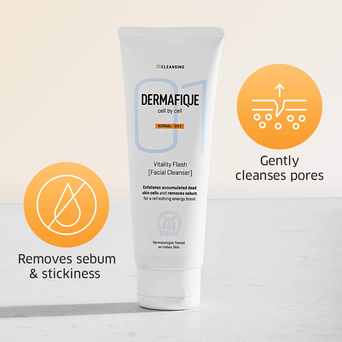 Dermafique Vitality Flash Facial Cleanser Exfoliating Face wash, For Normal to Oily Skin, Exfoliates Dead Cells, Cleanses pores, removes oil with Orange Zest extracts and Vitamin E, Oil-Free (100 ml) – view 4