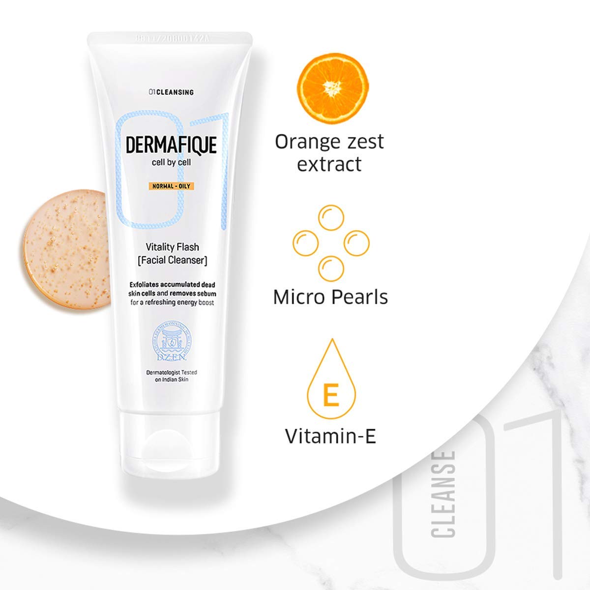 Dermafique Vitality Flash Facial Cleanser Exfoliating Face wash, For Normal to Oily Skin, Exfoliates Dead Cells, Cleanses pores, removes oil with Orange Zest extracts and Vitamin E, Oil-Free (100 ml) – view 5