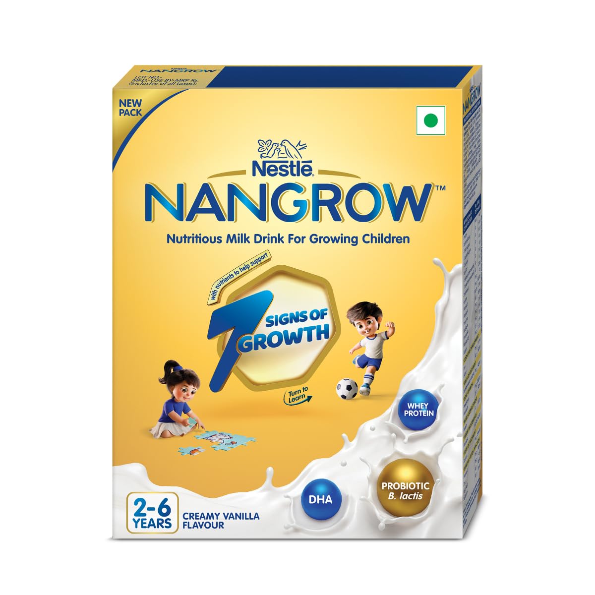 Nangrow Nutritious Milk Drink Powder For Growing Children Toddler Aged 2-6 Years | Contains DHA | Rich In Protein & Vital Nutrients | Creamy Vanilla Flavor, 400g, BIB Pack (Package May Vary)
