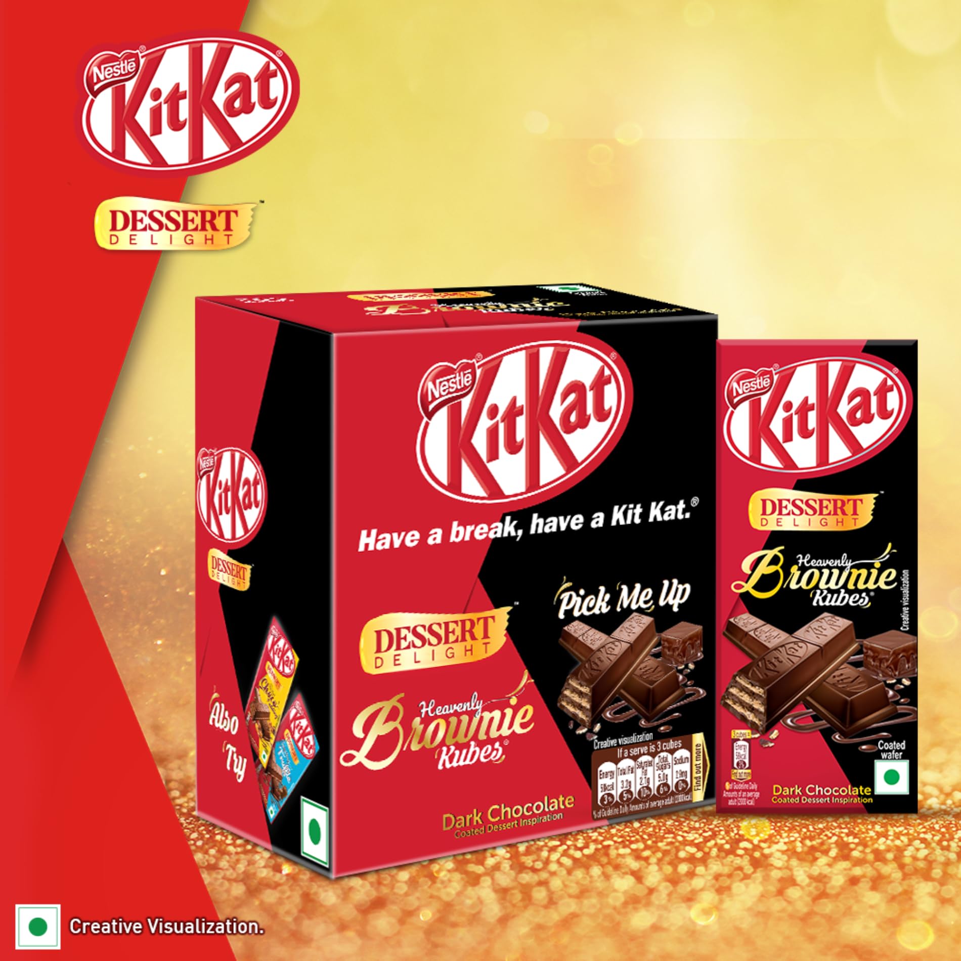 KIT KAT Nestle Dessert Delight, Heavenly Brownie Kubes Wafer Coated With Dark Chocolate Tablets 50 G Pack Of 12 Units , 600 Gram – view 3