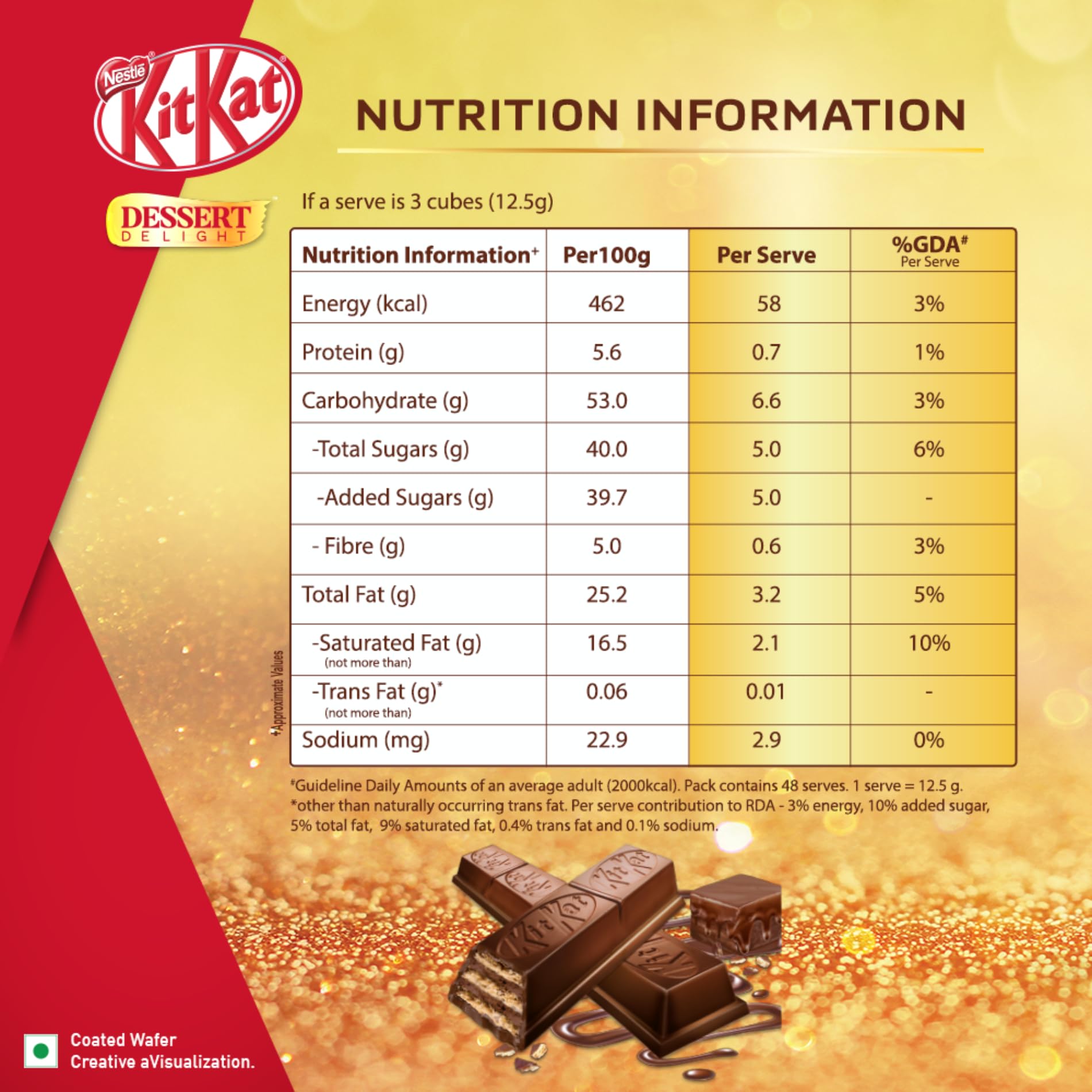 KIT KAT Nestle Dessert Delight, Heavenly Brownie Kubes Wafer Coated With Dark Chocolate Tablets 50 G Pack Of 12 Units , 600 Gram – view 5
