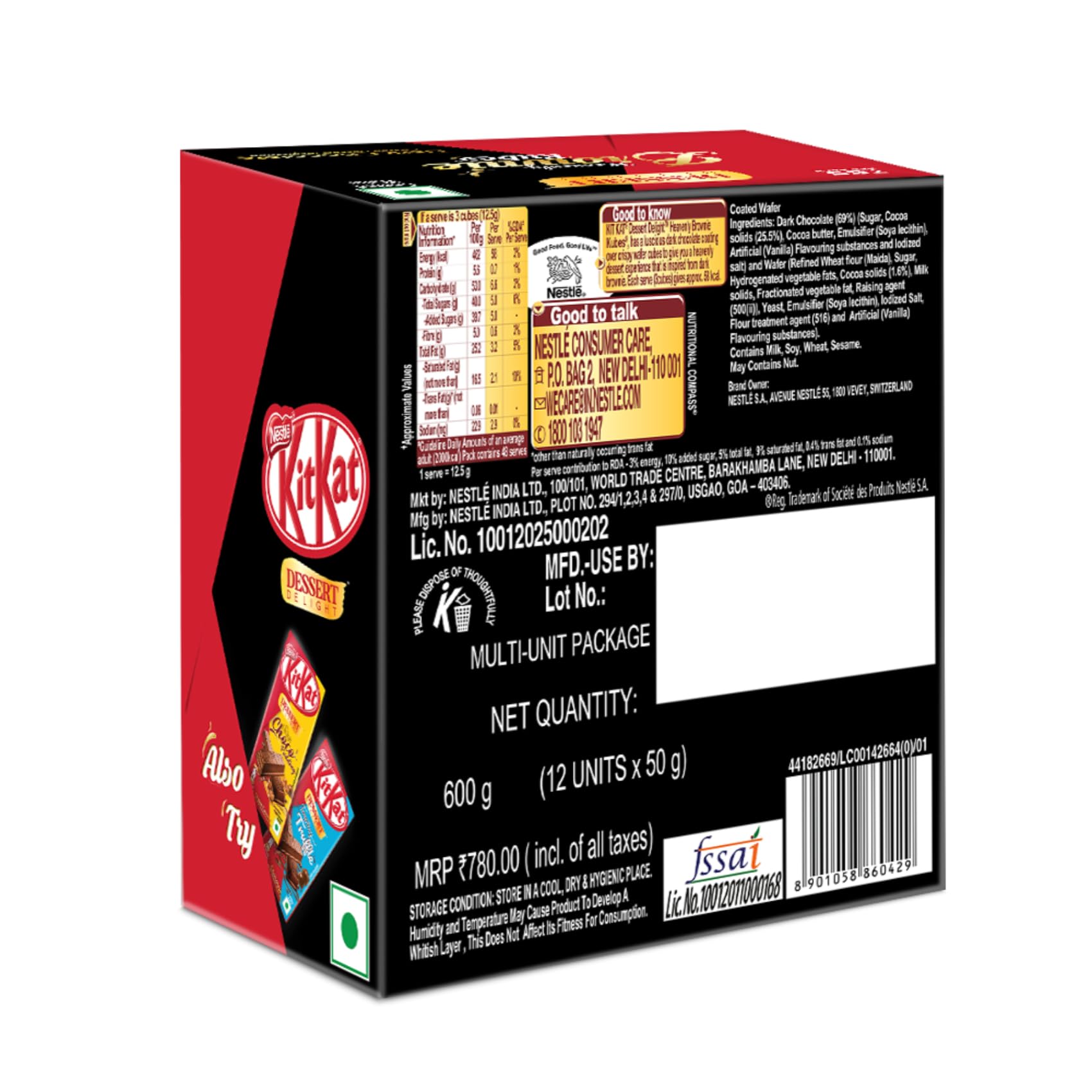 KIT KAT Nestle Dessert Delight, Heavenly Brownie Kubes Wafer Coated With Dark Chocolate Tablets 50 G Pack Of 12 Units , 600 Gram – view 9