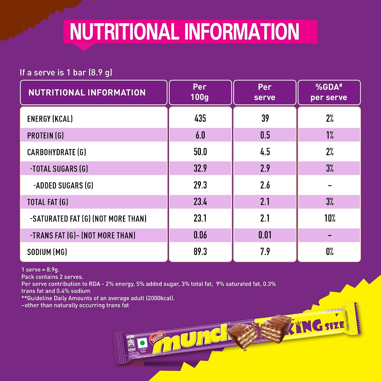 Nestlé MUNCH King Size Chocolate Coated Crunchy Wafer Bar, 42 x 17.4 g (Pack of 2) – view 2