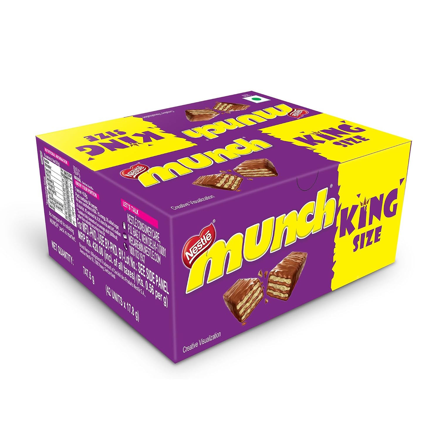 Nestlé MUNCH King Size | Choco Coated Crunchy Wafer Bar | Crunch Like a King, 42 units x 17.4g, 730.8g (Pack of 2 )