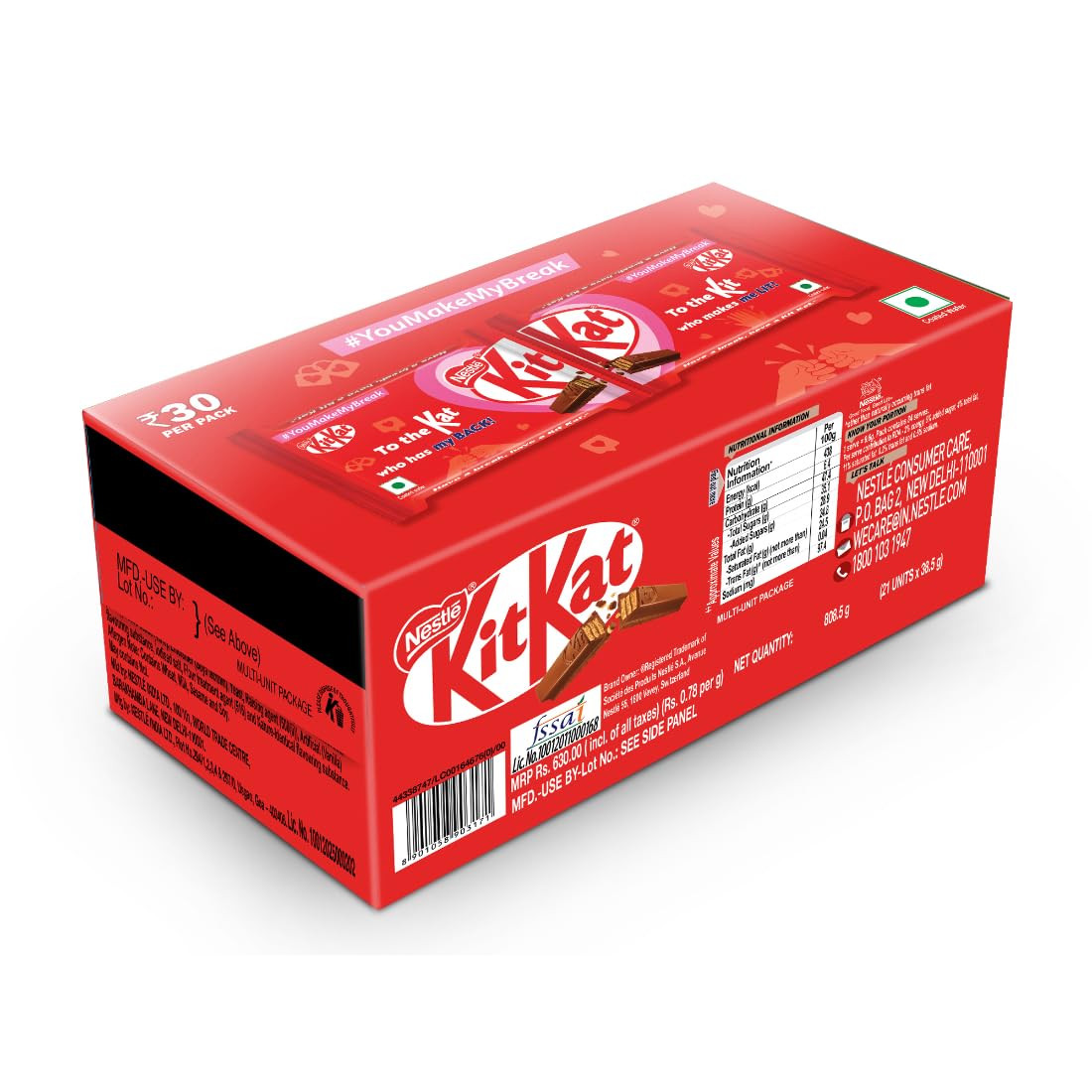 KitKat Love Break, 4 Finger, Chocolate Coated Wafer, Pack Of 21 Units x 38.5 G Each, 808.5 G – view 3