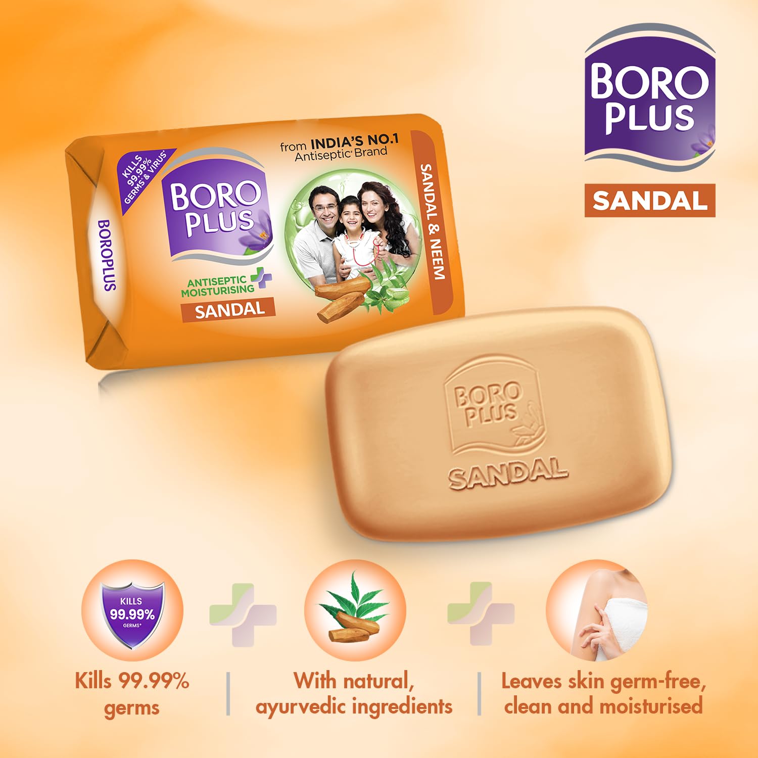 BoroPlus Antiseptic And Moisturising Bathing Sandal Soap With Sandal & Neem – view 2