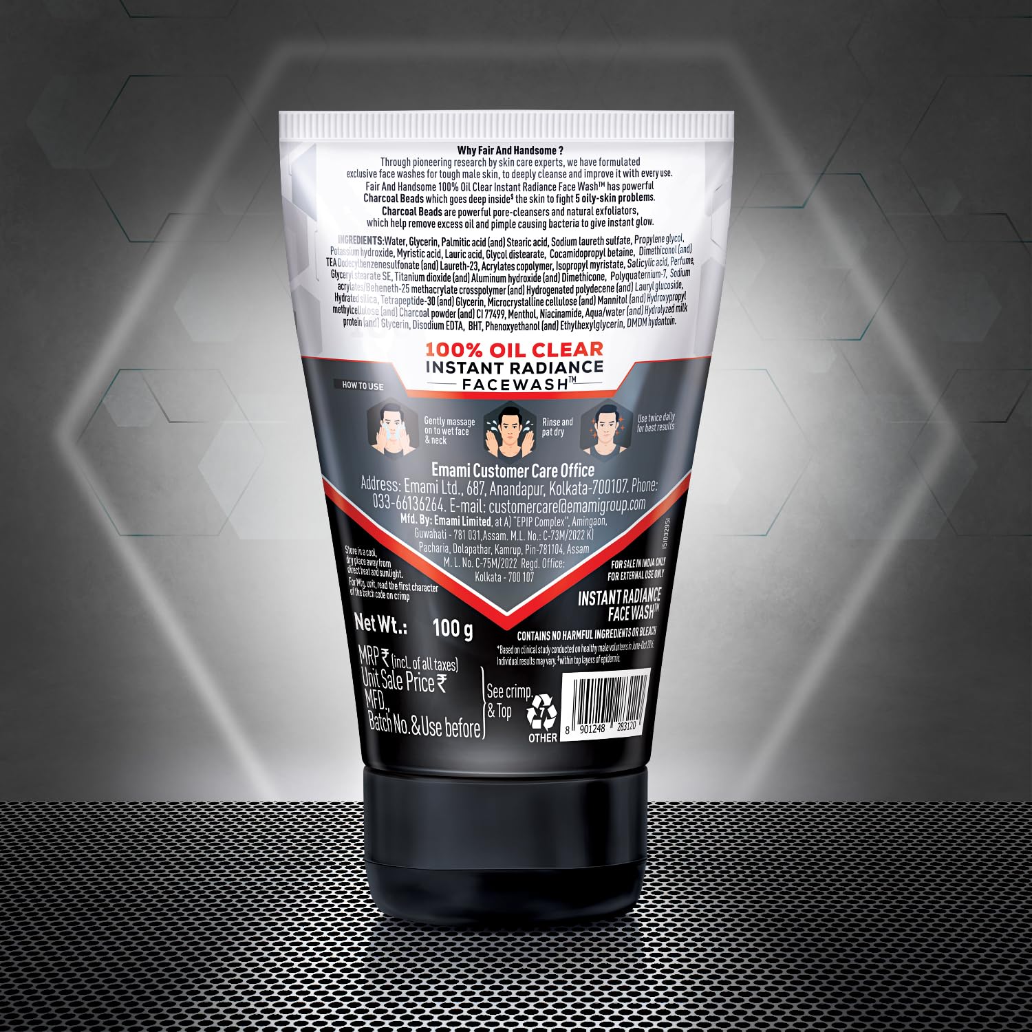Emami Fair and Handsome Clear Dead Skin Cell Cooling Freshness Charcoal Beads Pimple and Blackhead Reduction Oil Clear Instant Radiance Face Wash For Oily Skin - 100g – view 8