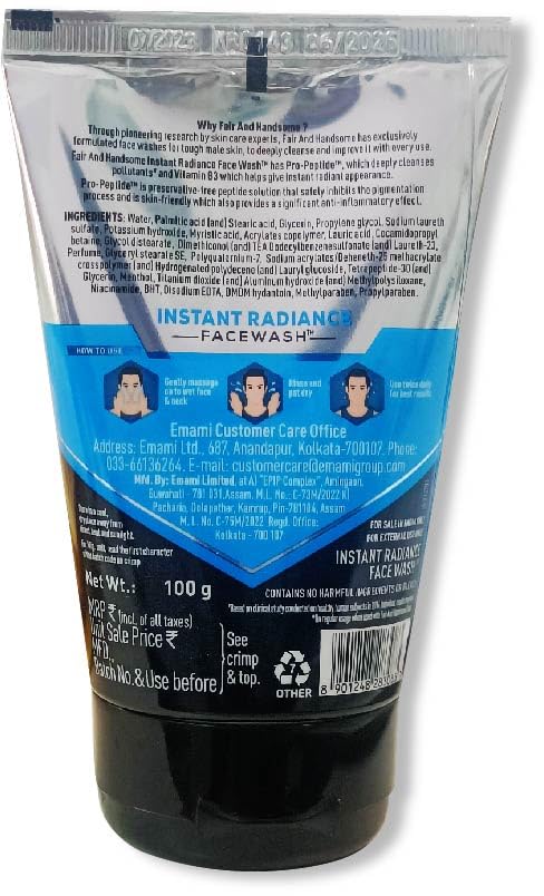 Emami Fair and Handsome Instant Radiance Face Wash 100g By JV – view 2