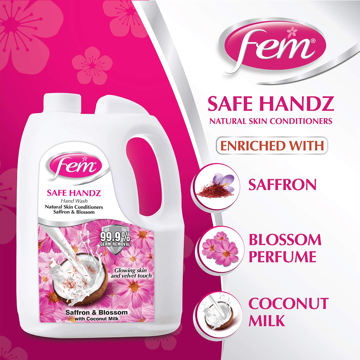 Fem Safe Handz Hand Wash - Enriched with the Goodness of Saffron & Blossom with Coconut Milk - 5 L – view 2