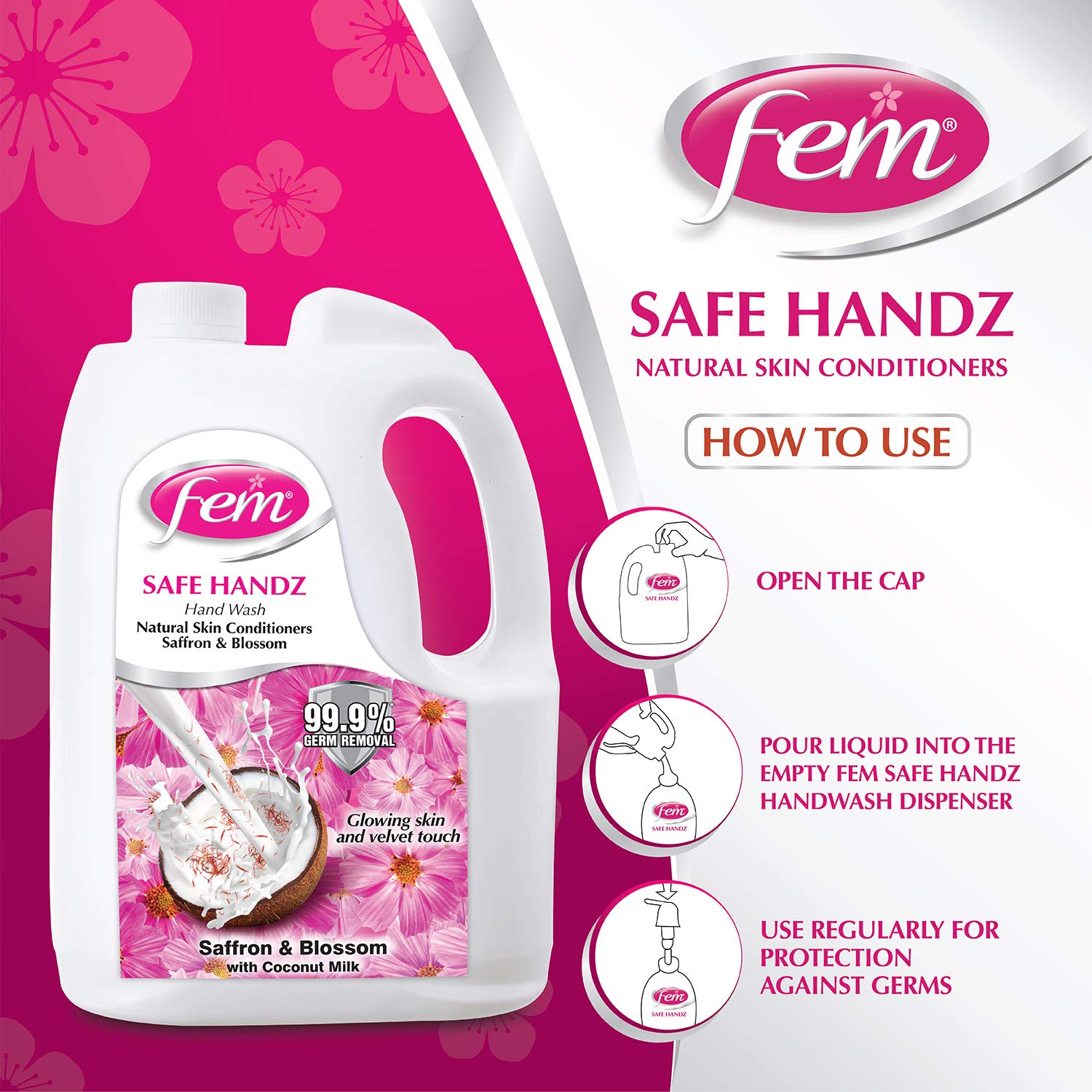 Fem Safe Handz Hand Wash - Enriched with the Goodness of Saffron & Blossom with Coconut Milk - 5 L – view 4